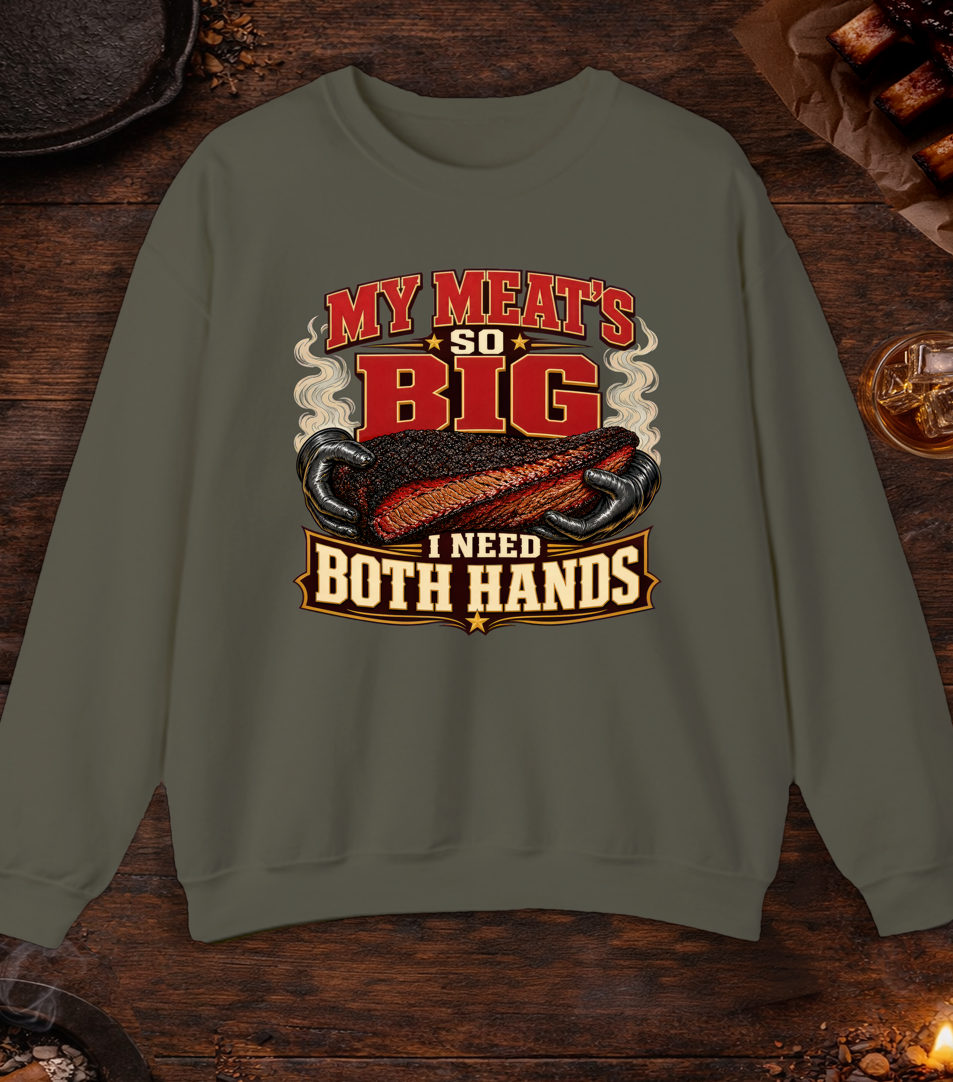 Meats So Big Crewneck - Military Green