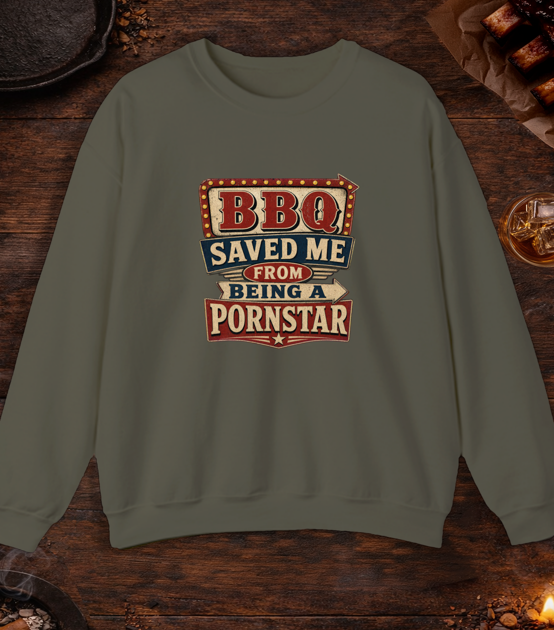 BBQ Saved Me Crewneck - Military Green
