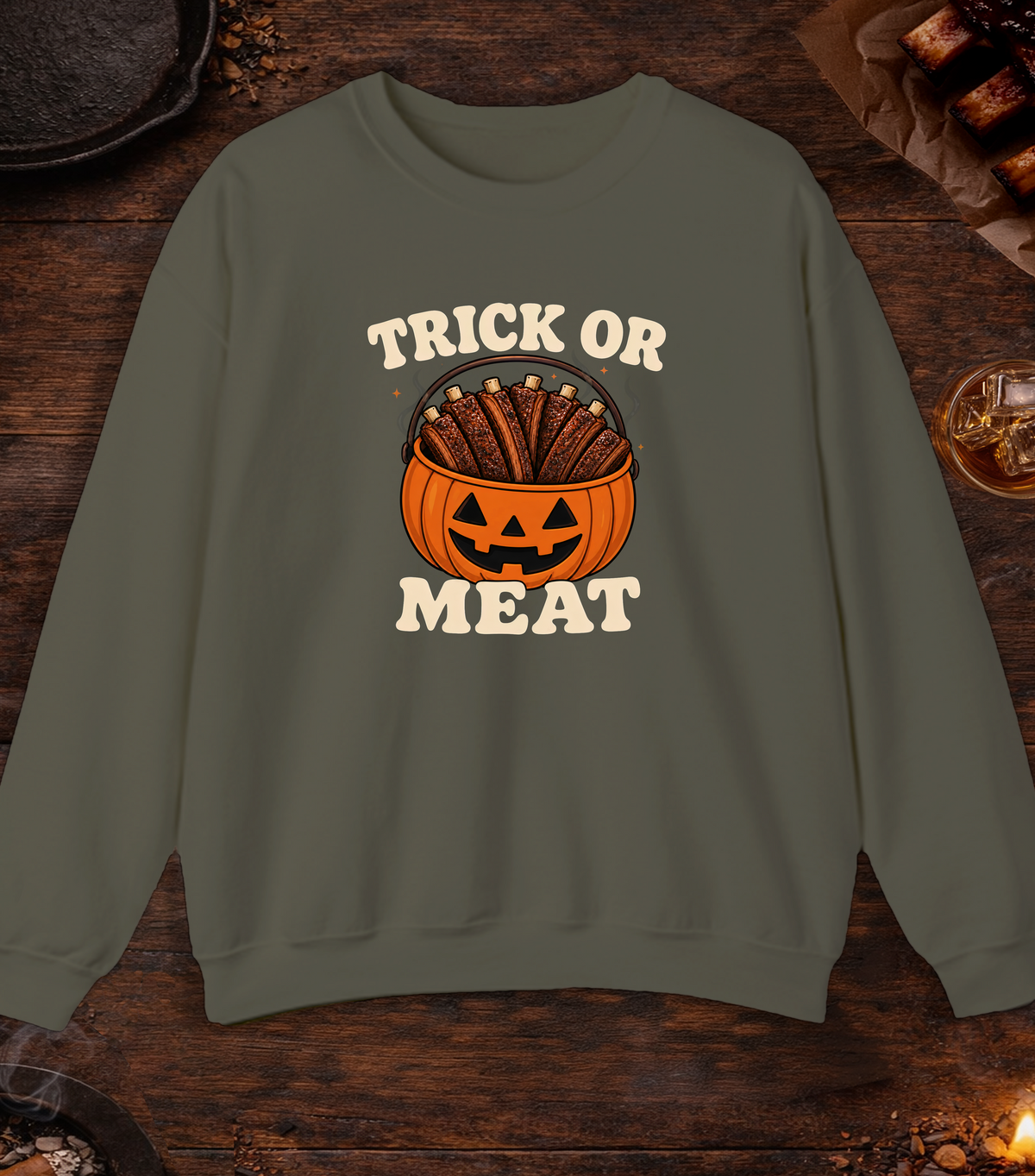 Trick or Meat Crewneck - Military Green