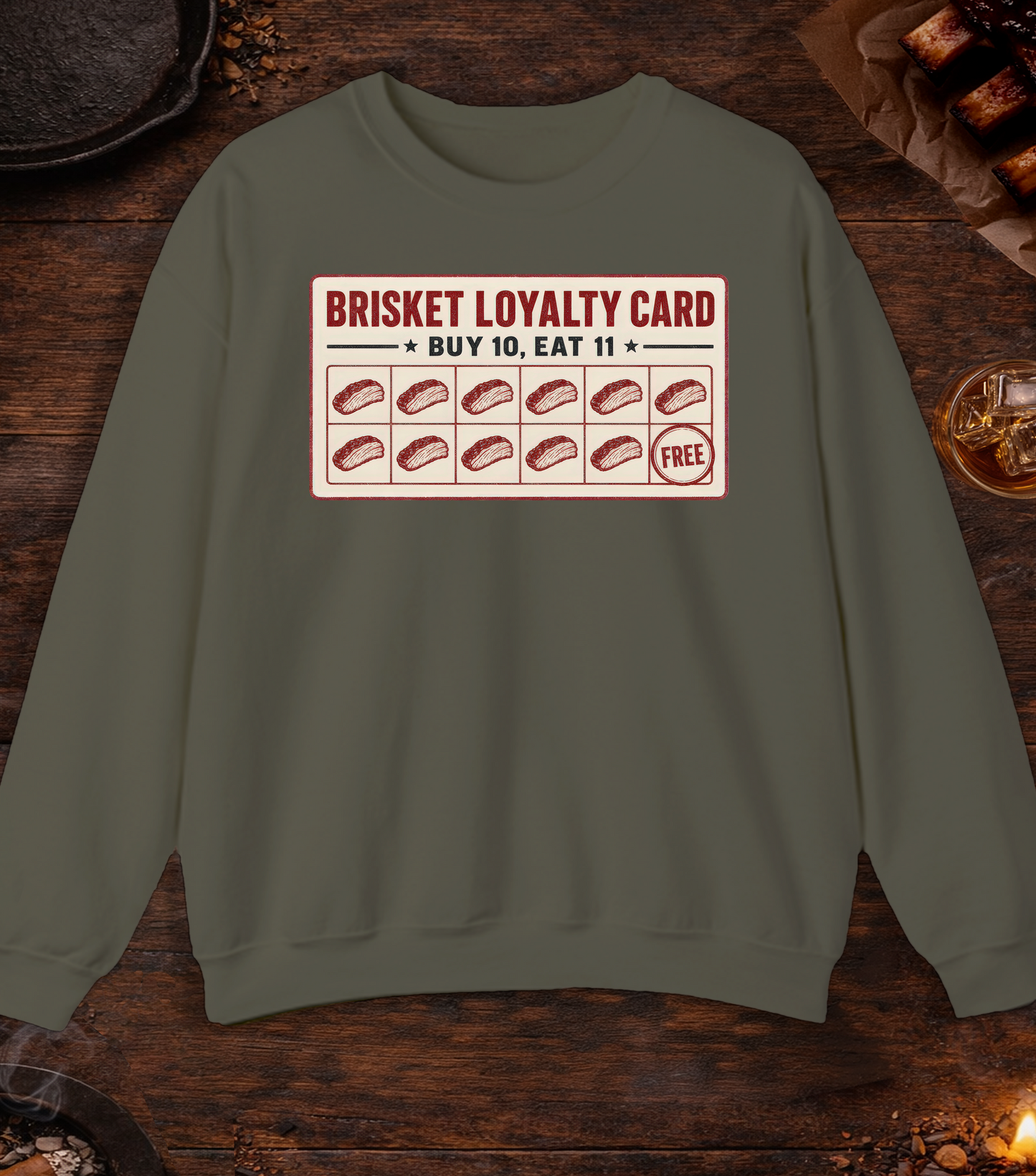 Brisket Loyalty Card Crewneck - Military Green