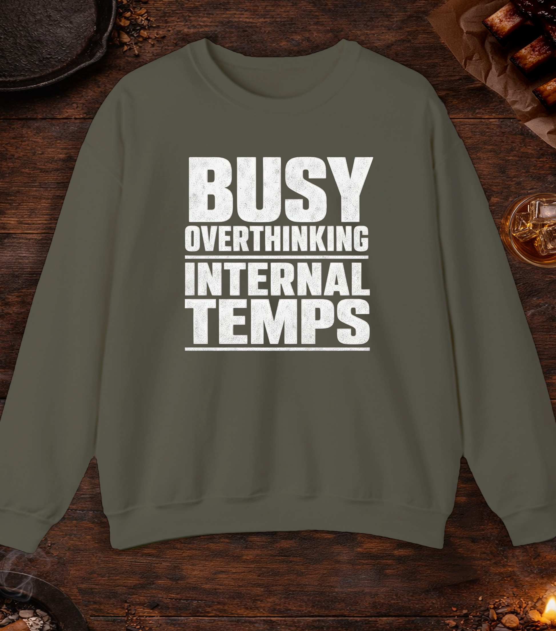 Busy Overthinking Crewneck - Military Green