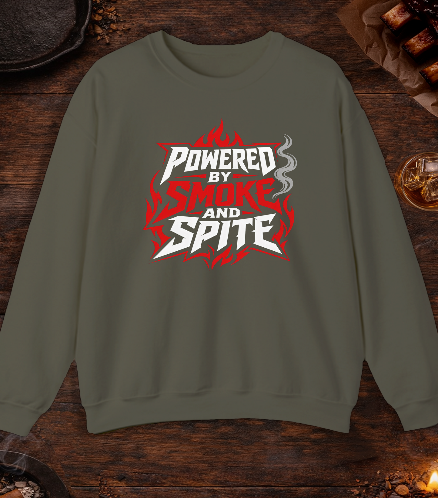 Powered By Smoke and Spite Crewneck - Military Green