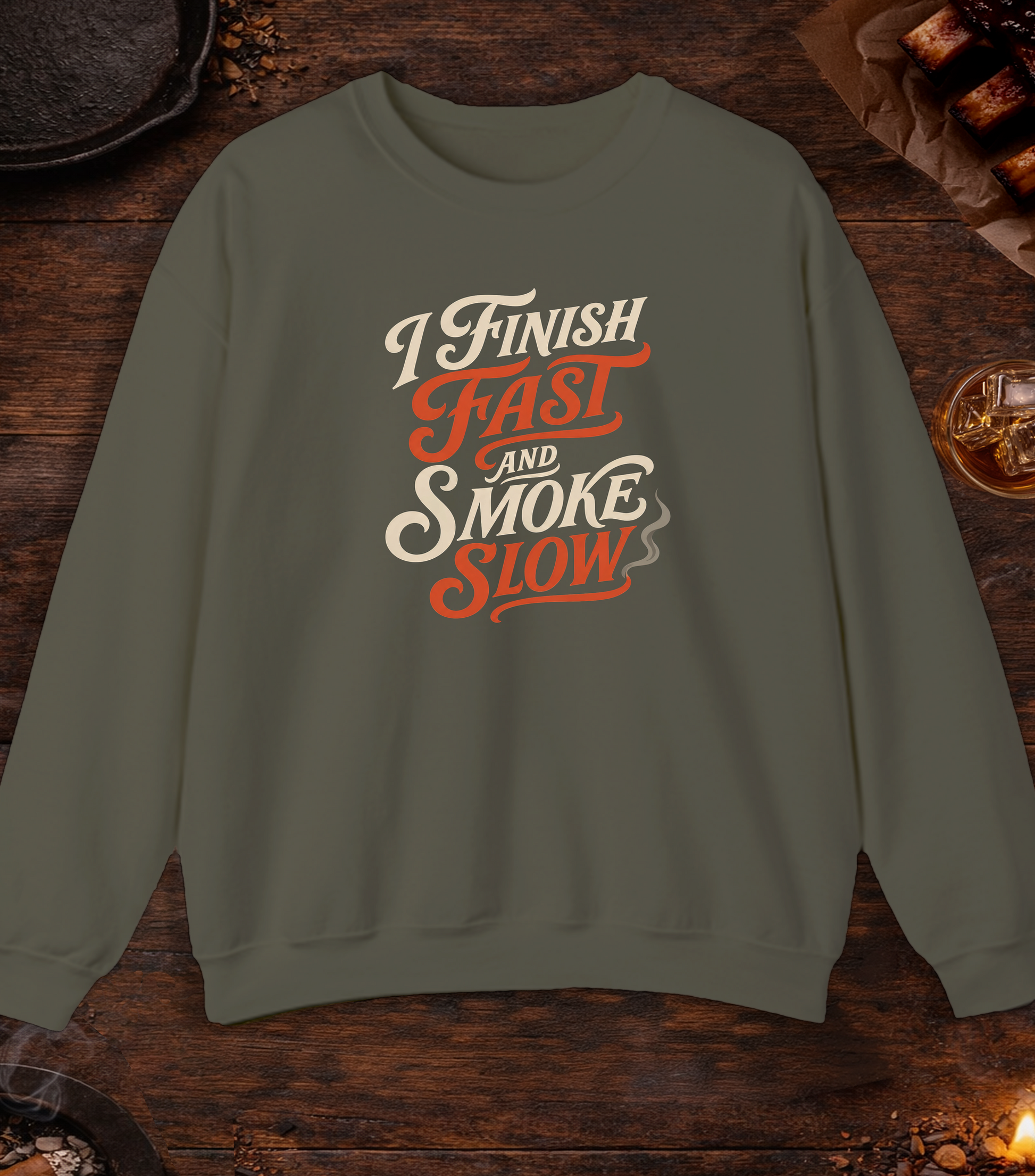Finish Fast Smoke Slow Crewneck - Military Green