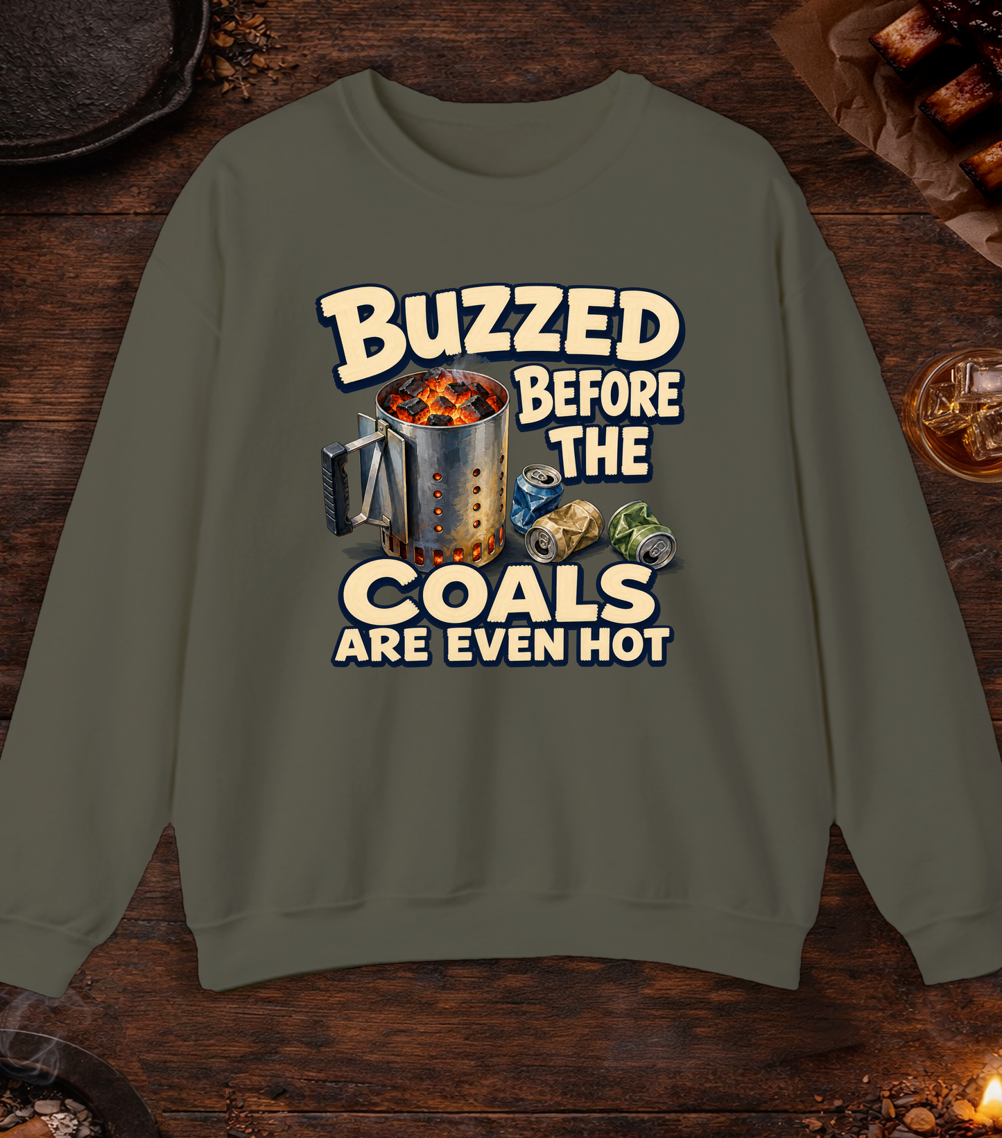 Buzzed Before Crewneck - Military Green