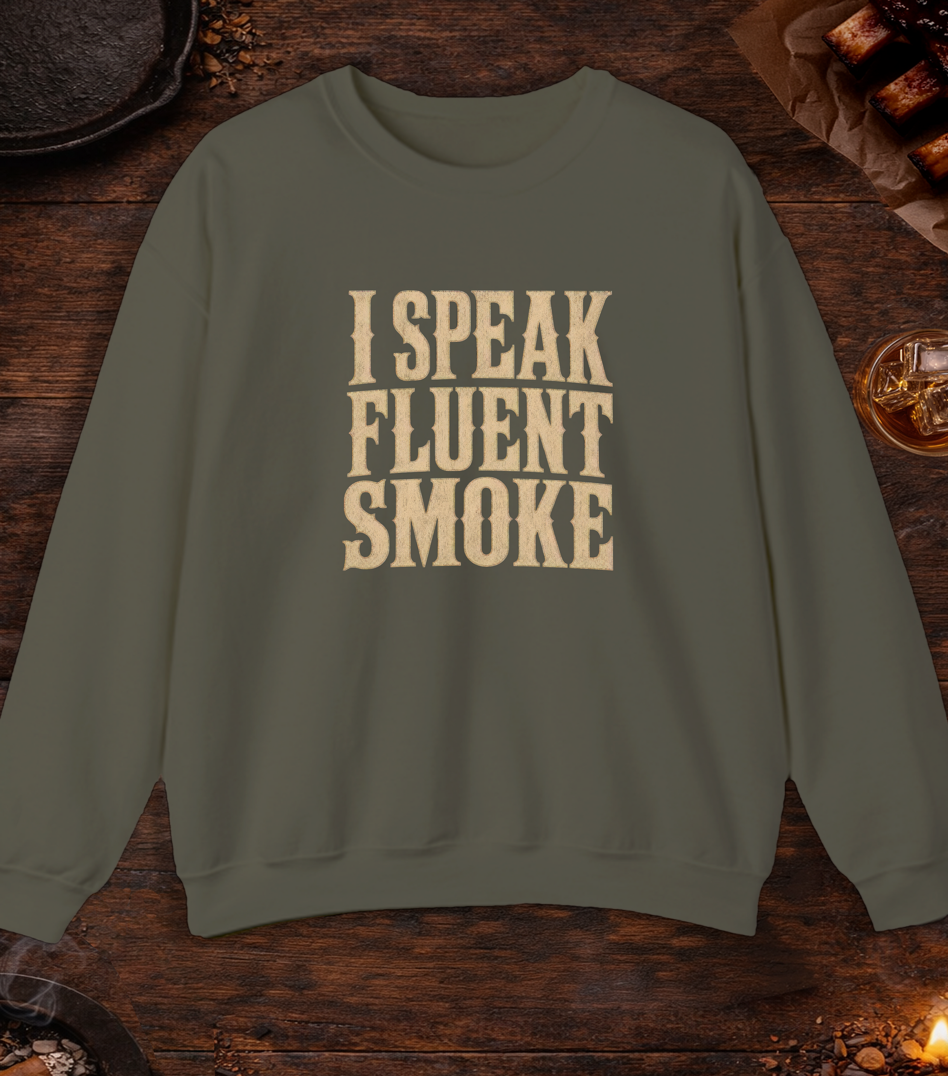 Speak Fluent Smoke Crewneck - Military Green