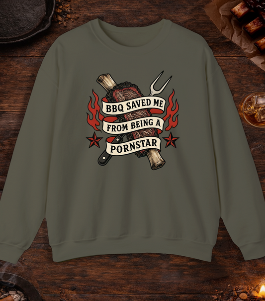 BBQ Saved Me Tattoo Crewneck - Military Green