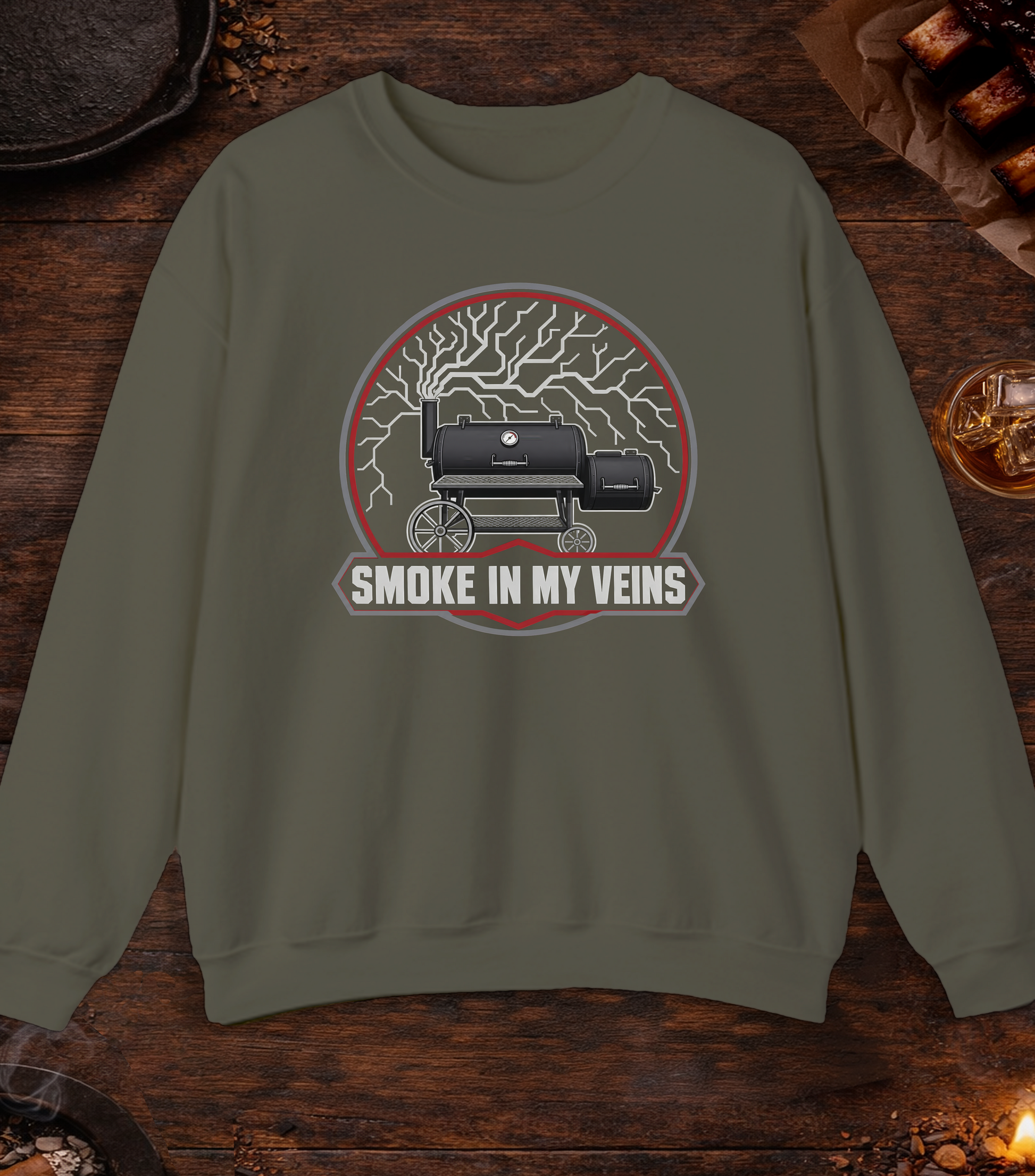 Smoke in My Veins Crewneck - Military Green