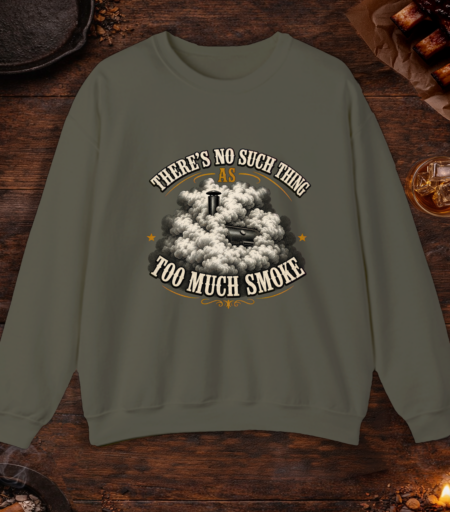 Too Much Smoke Crewneck - Military Green