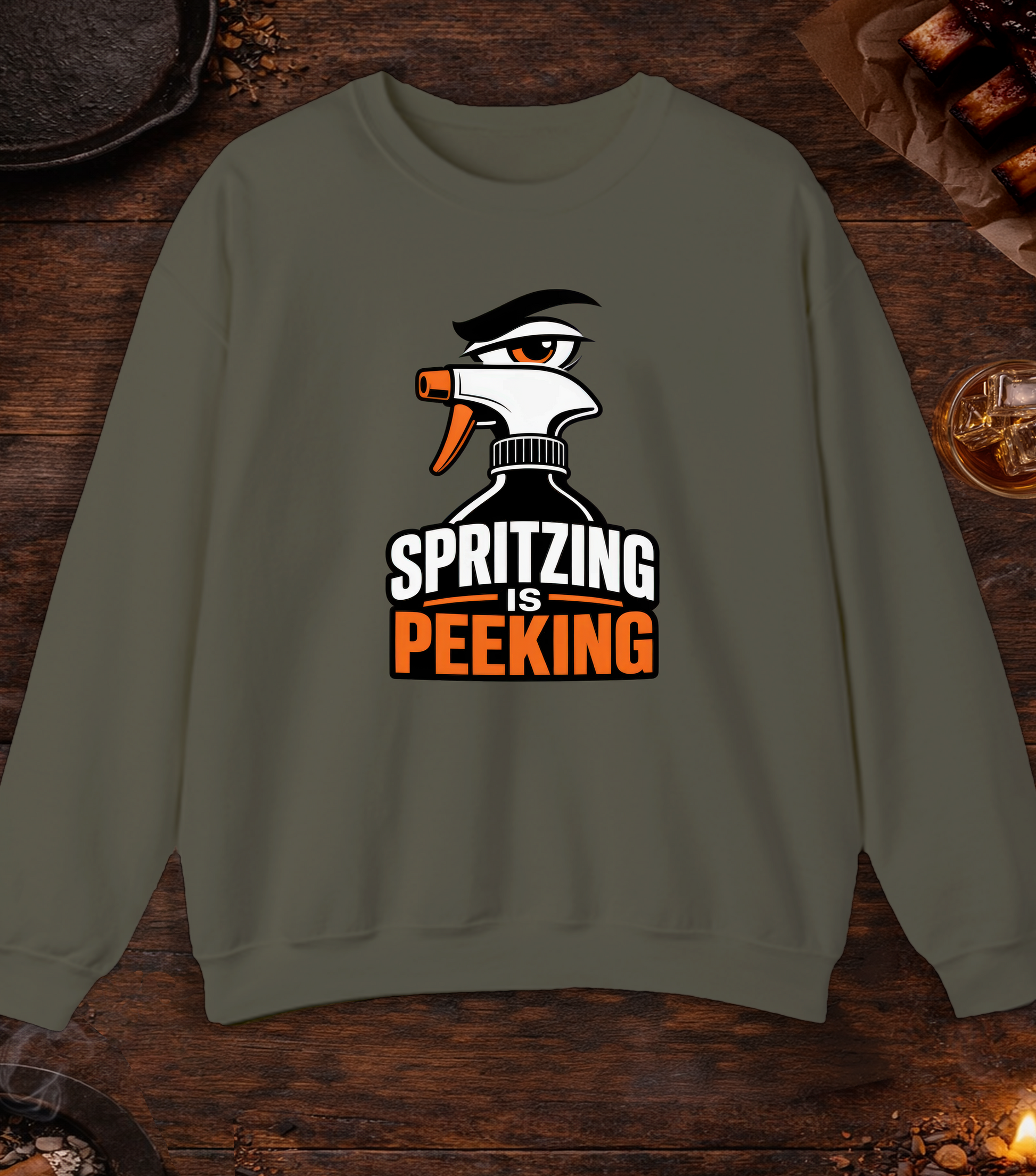 Spritzing Is Peeking Crewneck - Military Green
