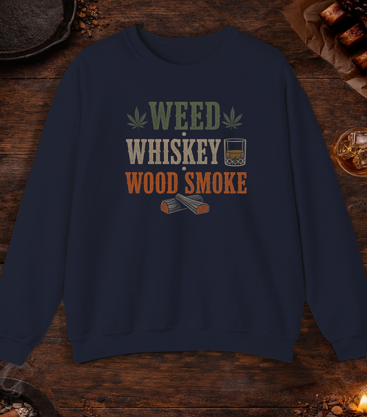 Weed Whiskey Wood Smoke Crewneck - Navy