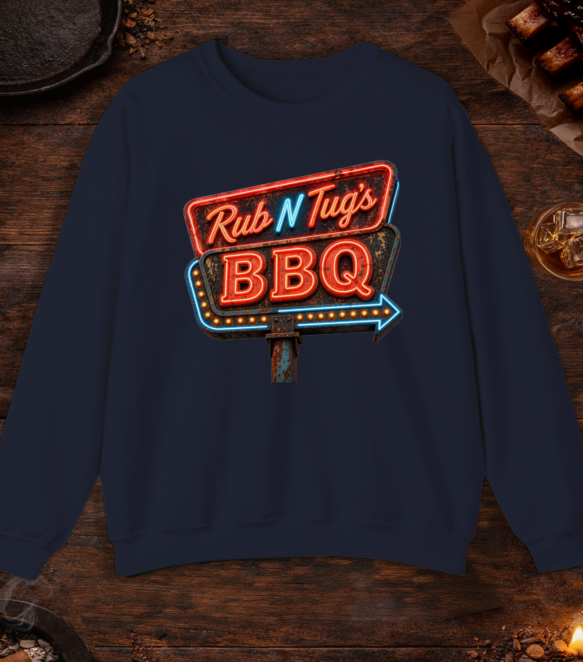 Rub N Tugs BBQ Crewneck - Navy