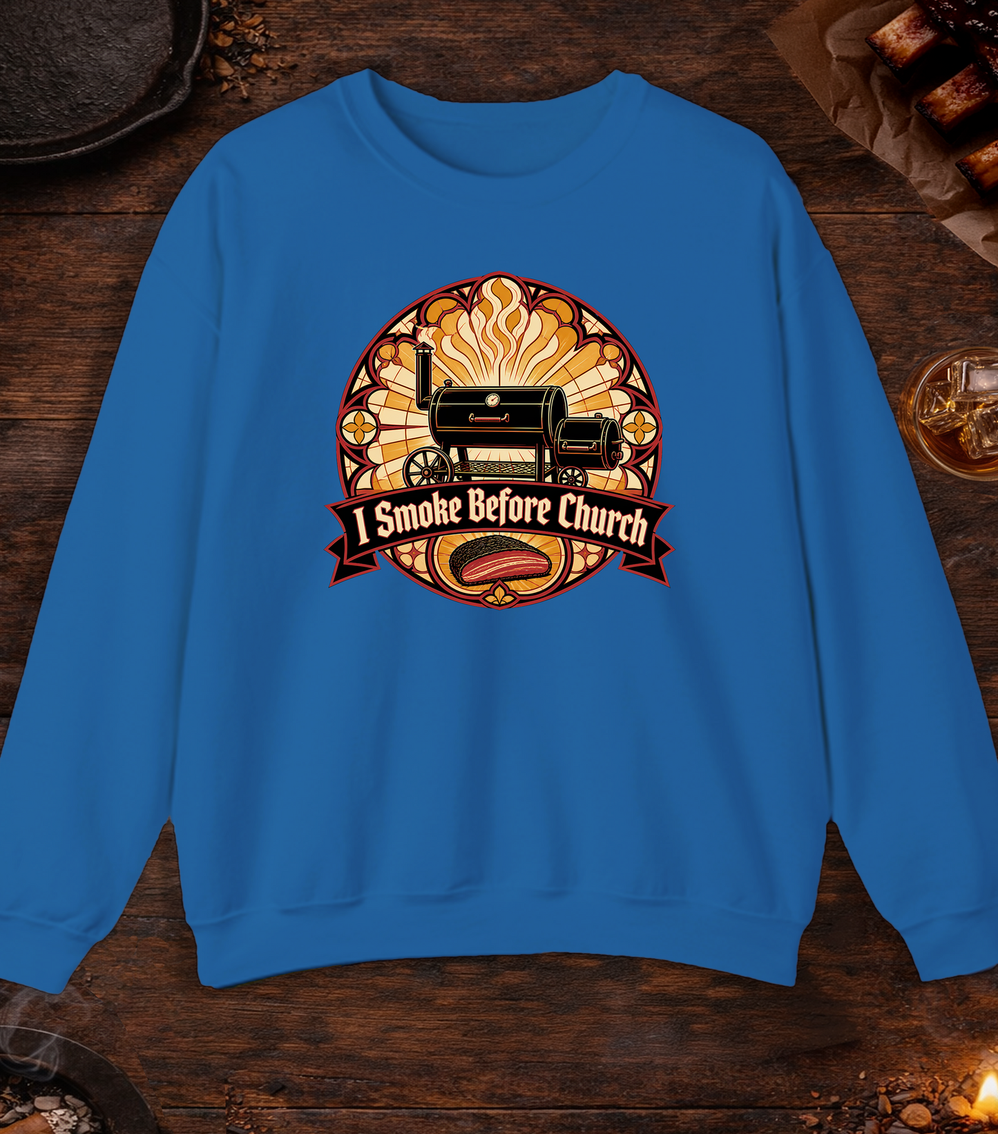 Smoke Before Church Crewneck - Royal