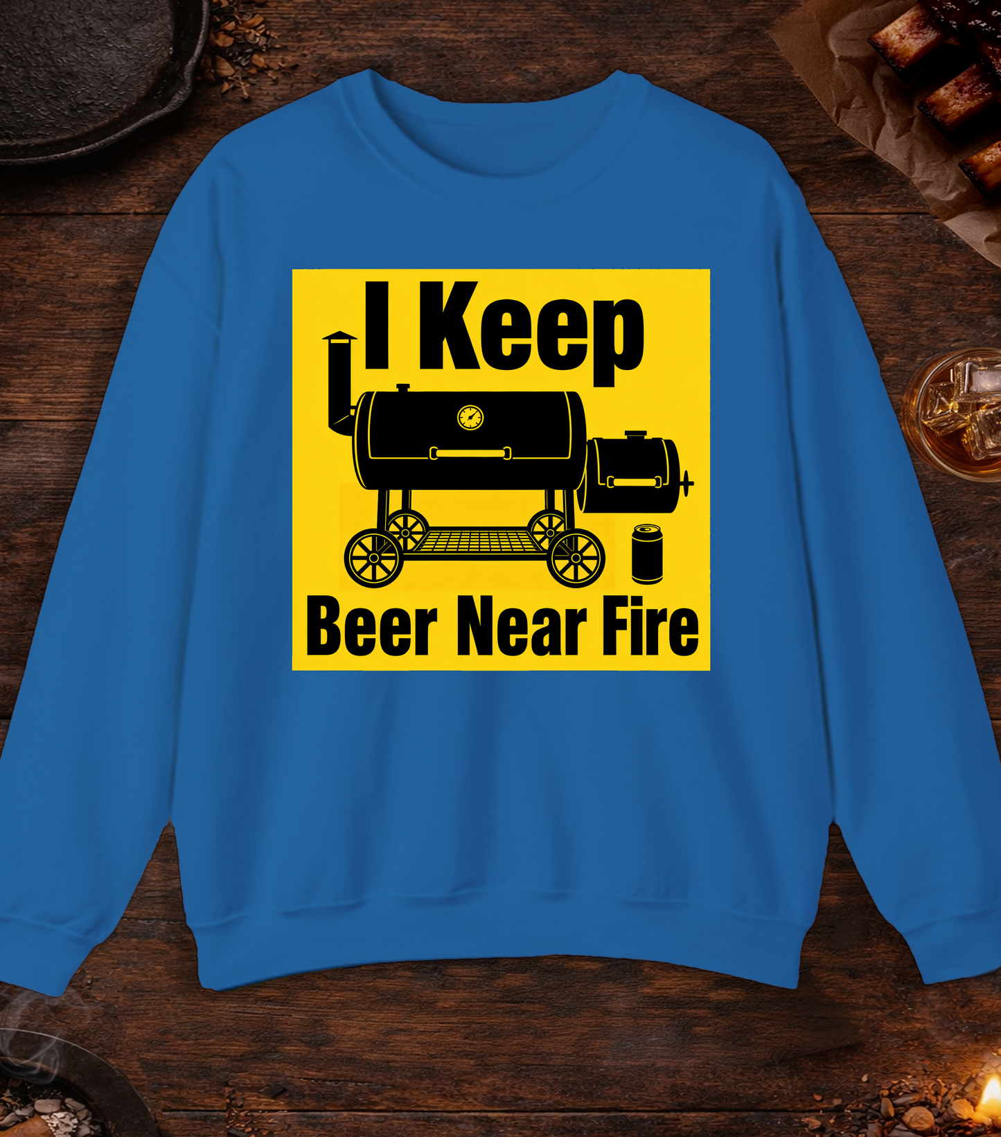 Beer Near Fire Crewneck - Royal