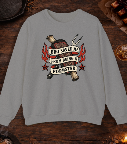 BBQ Saved Me Tattoo Crewneck - Sport Grey