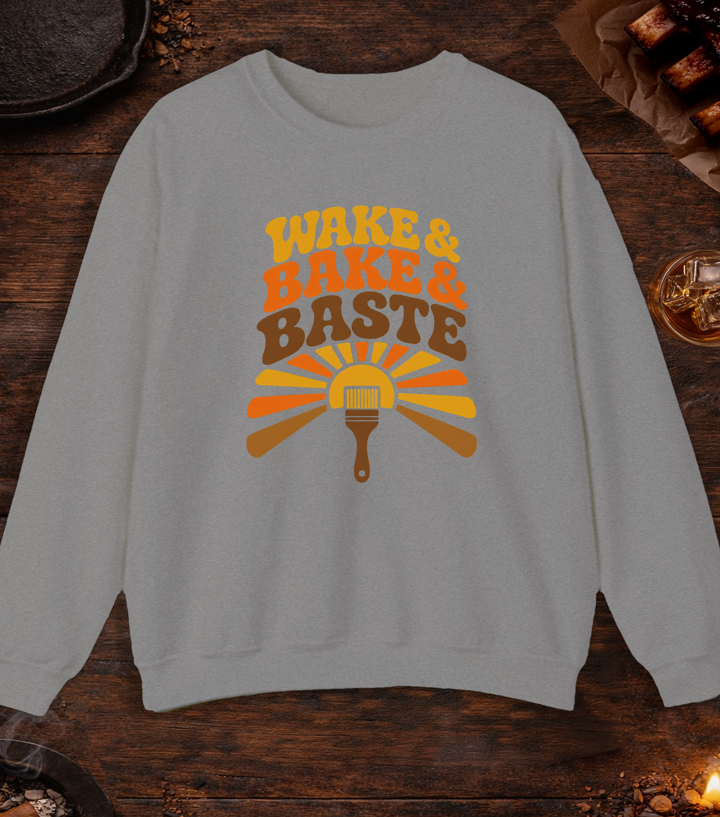 Wake and Bake and Baste Crewneck - Sport Grey