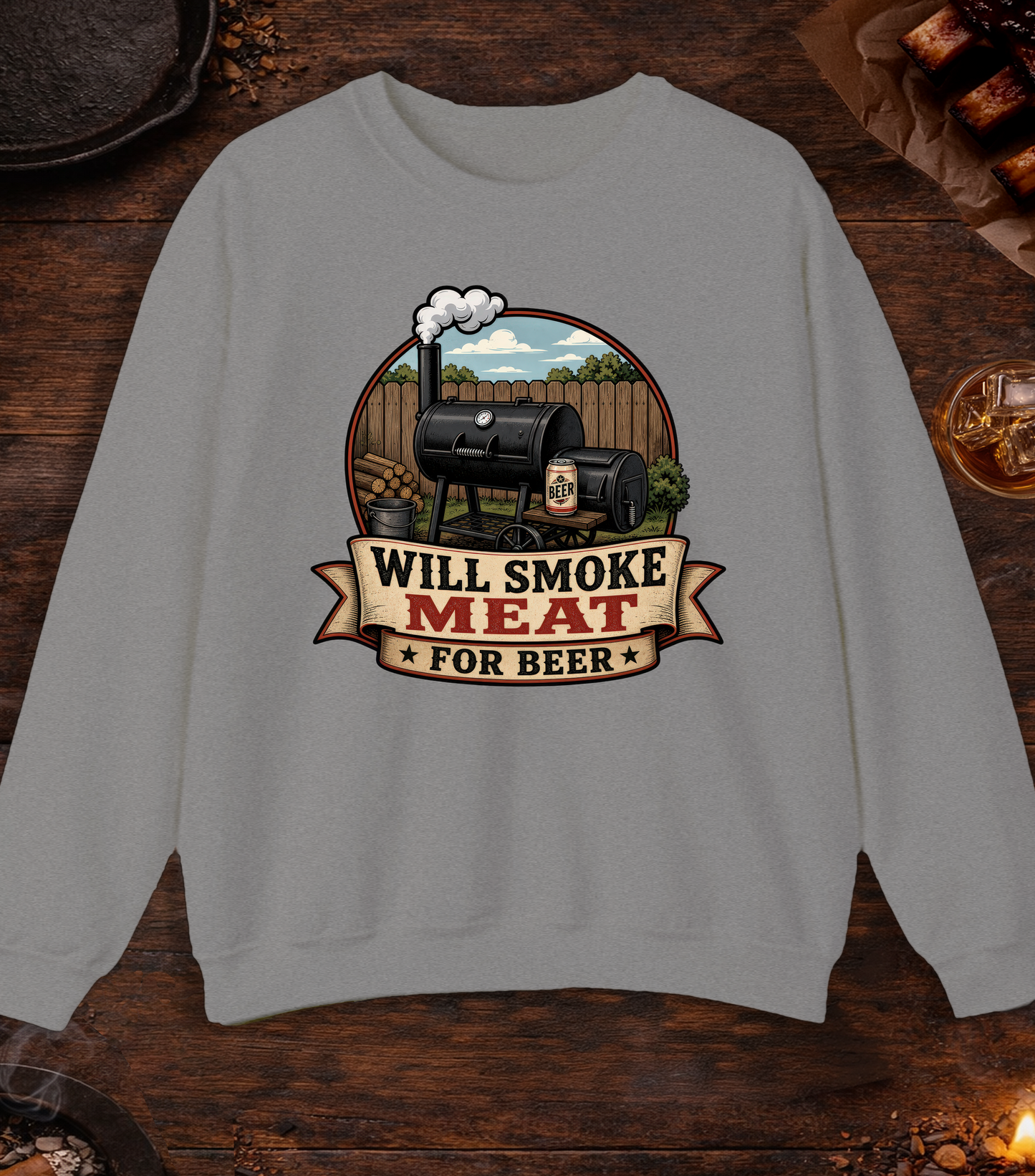 Will Smoke for Beer Crewneck - Sport Grey