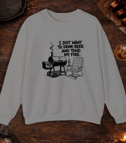 Drink Beer Tend Fire Black Crewneck - Sport Grey