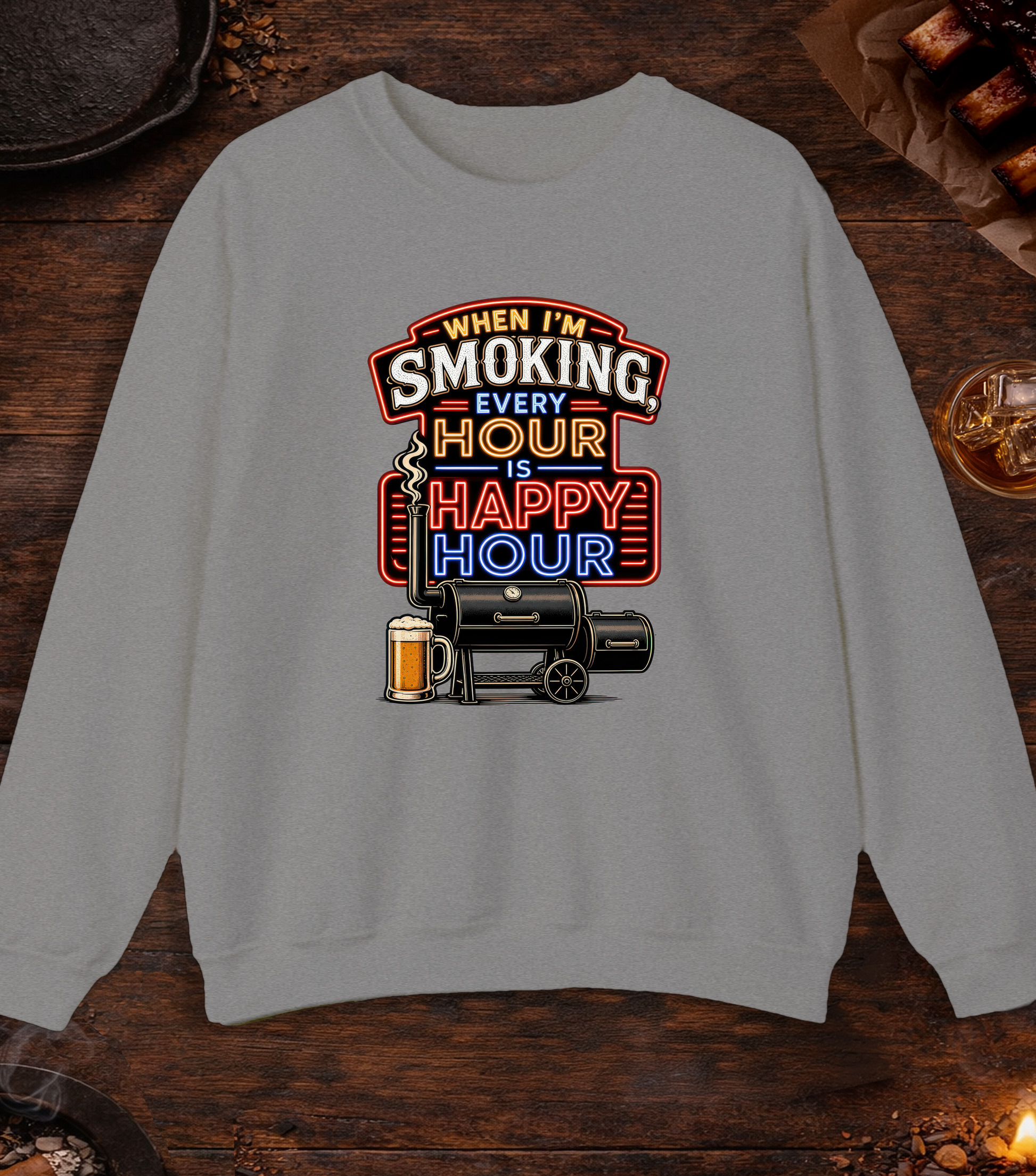 Smoking Happy Hour Crewneck - Sport Grey