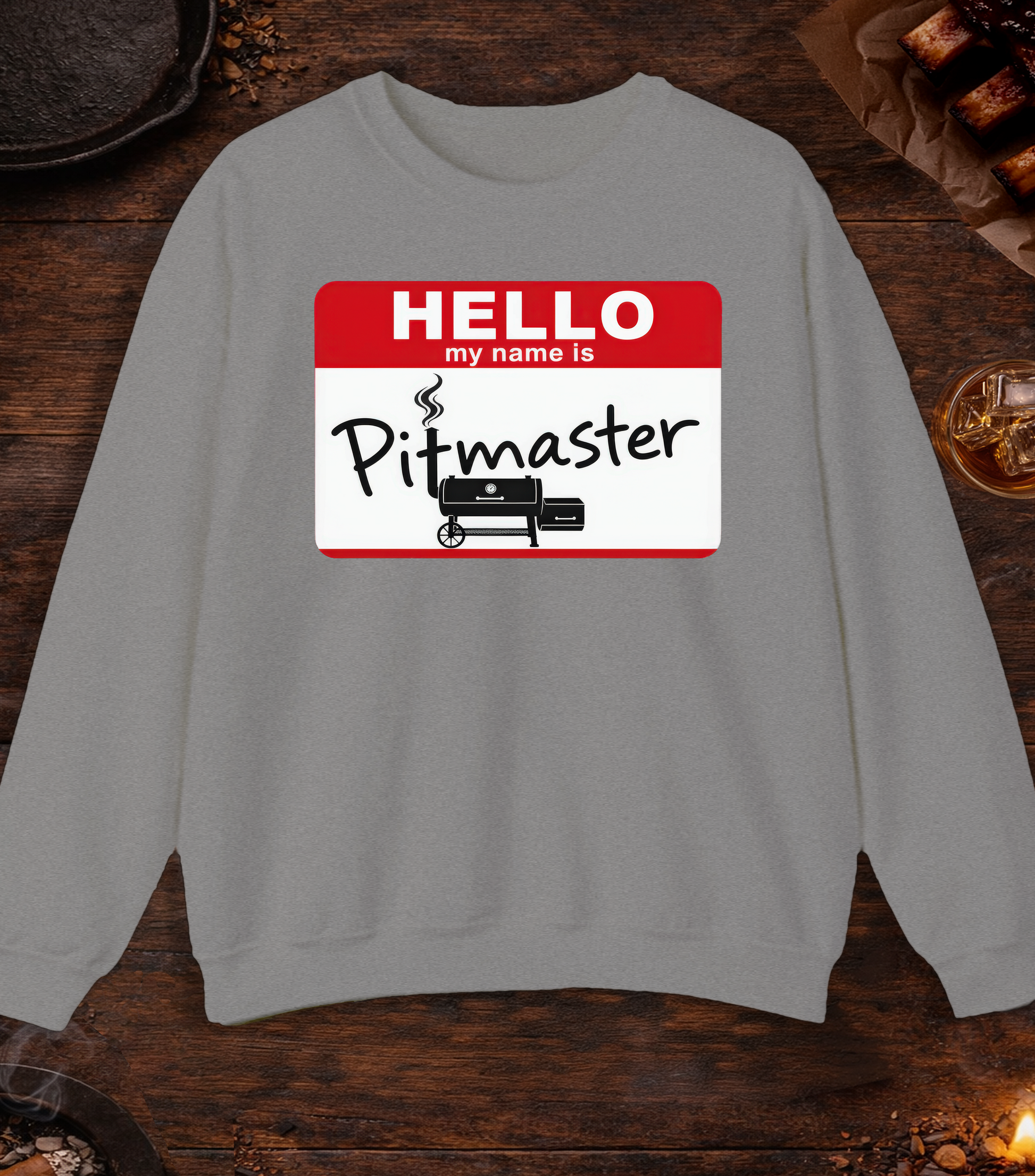 Hello My Name Is Pitmaster Crewneck - Sport Grey