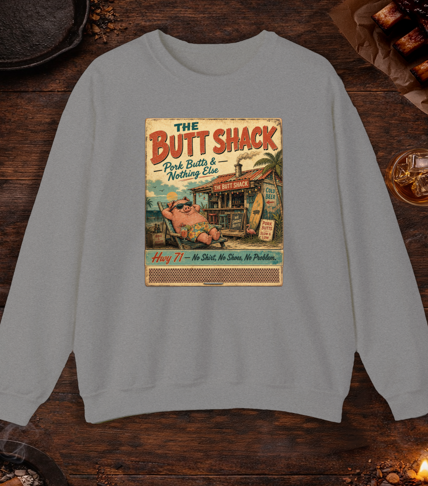 Butt Shack Matchbook Crewneck - Sport Grey