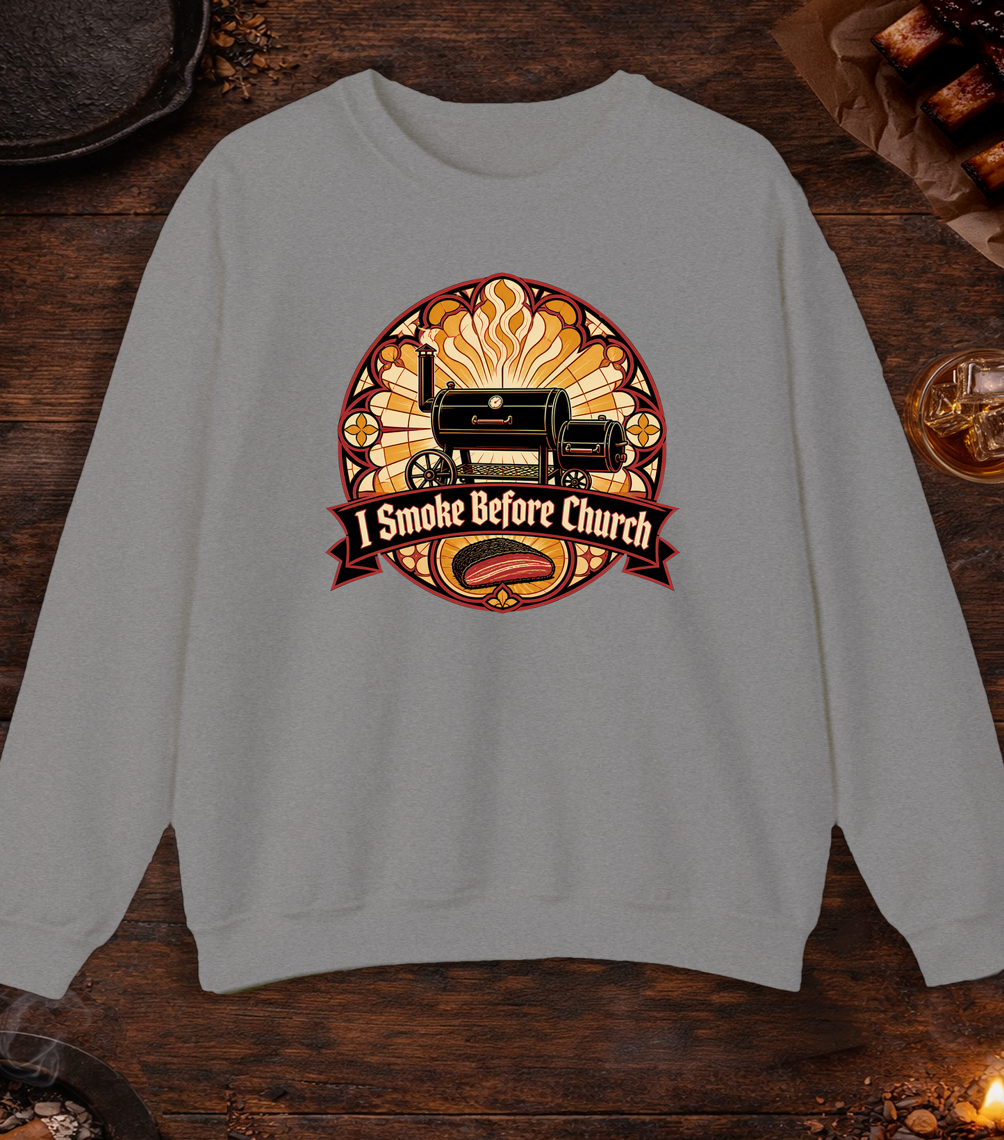 Smoke Before Church Crewneck - Sport Grey