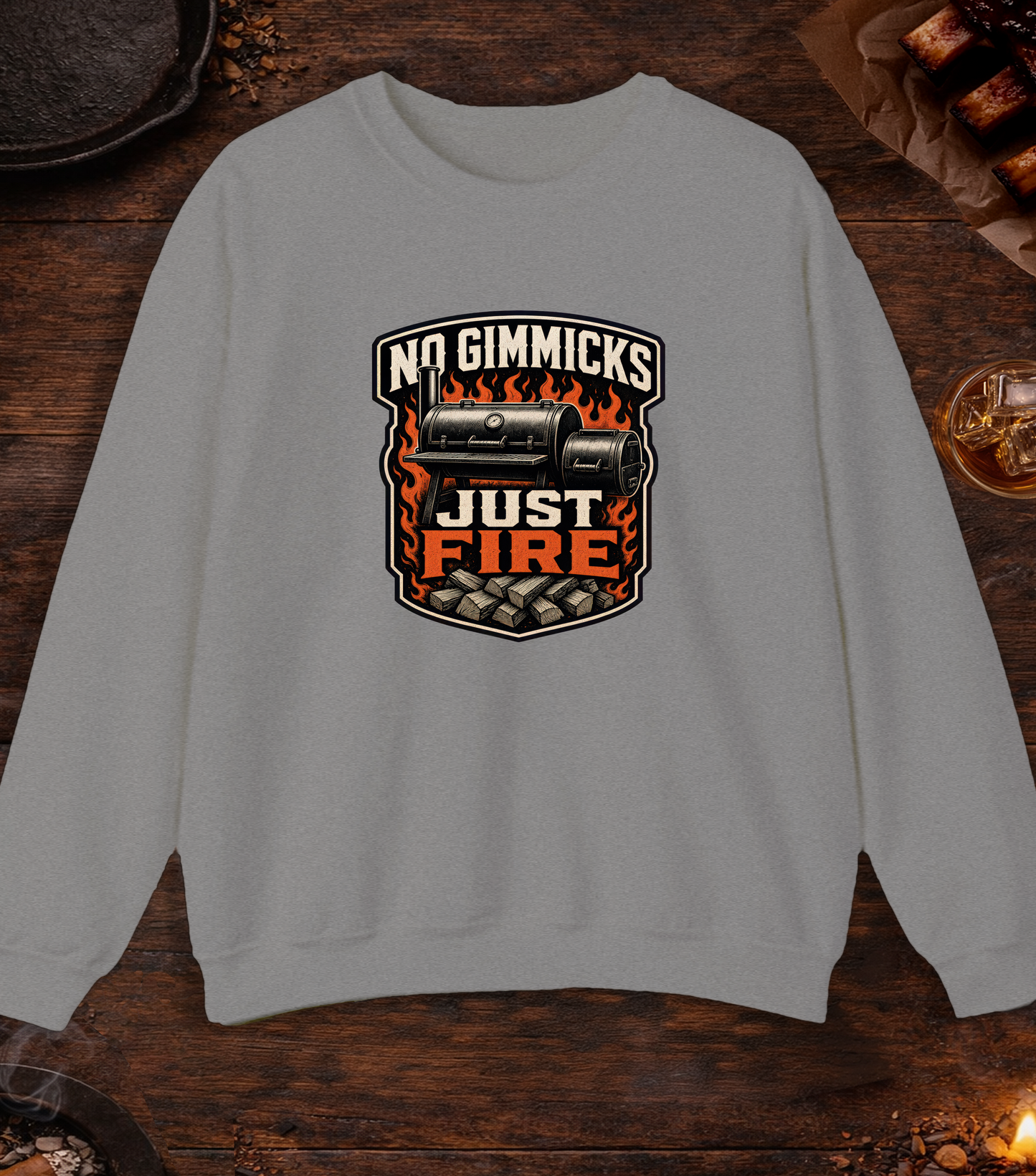 No Gimmicks Just Fire Crewneck - Sport Grey