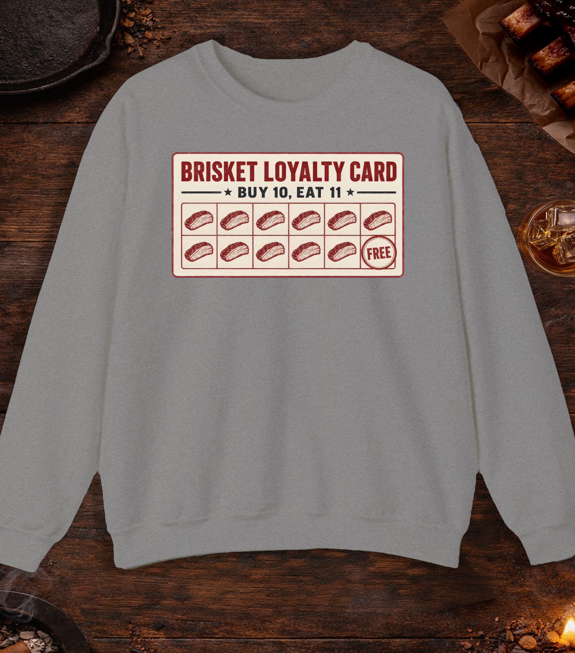 Brisket Loyalty Card Crewneck - Sport Grey