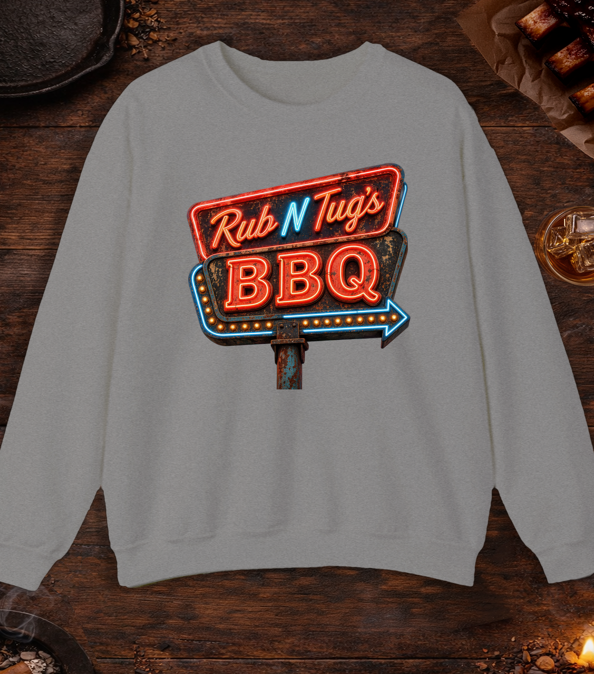 Rub N Tugs BBQ Crewneck - Sport Grey