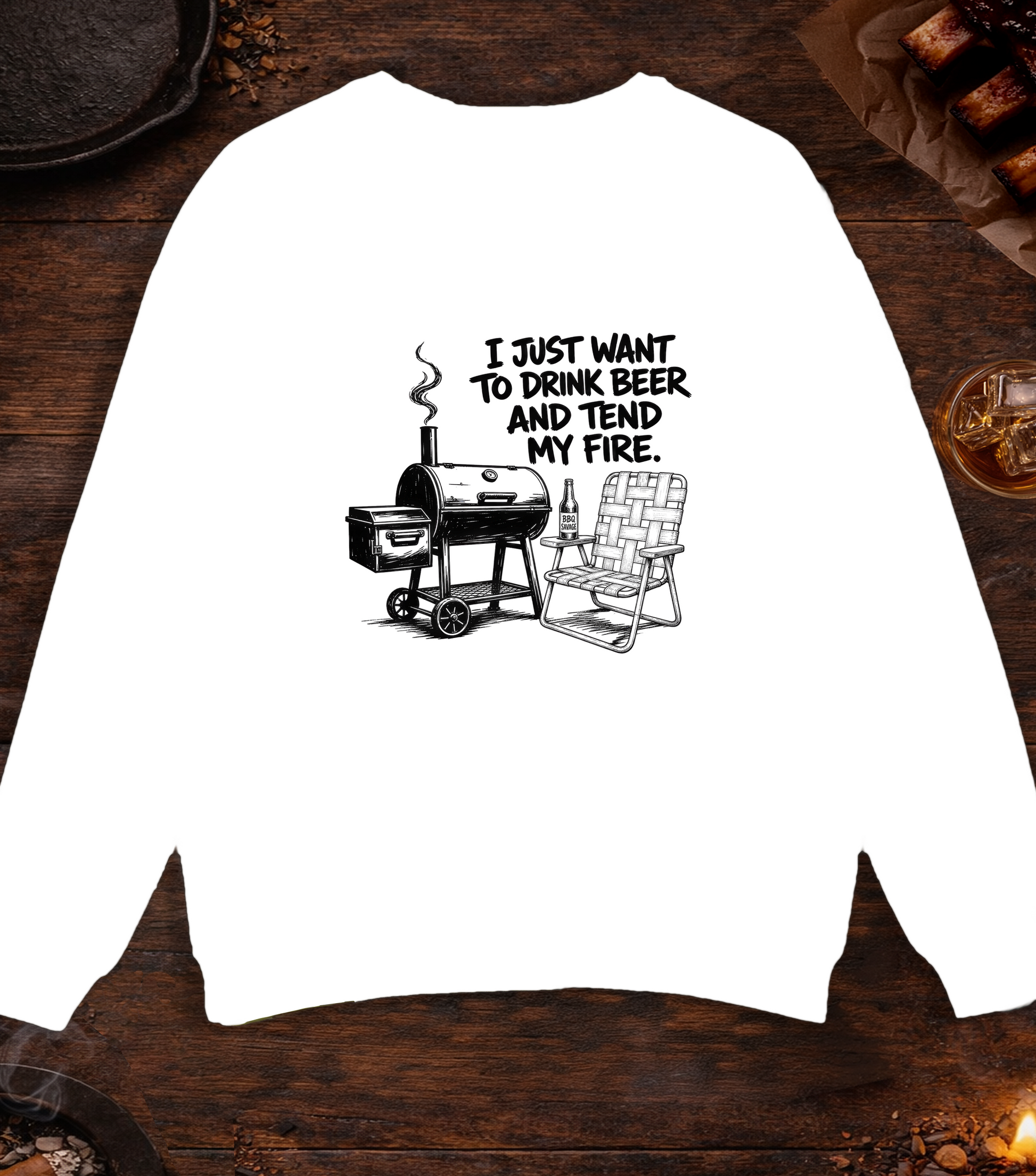 Drink Beer Tend Fire Black Crewneck - White