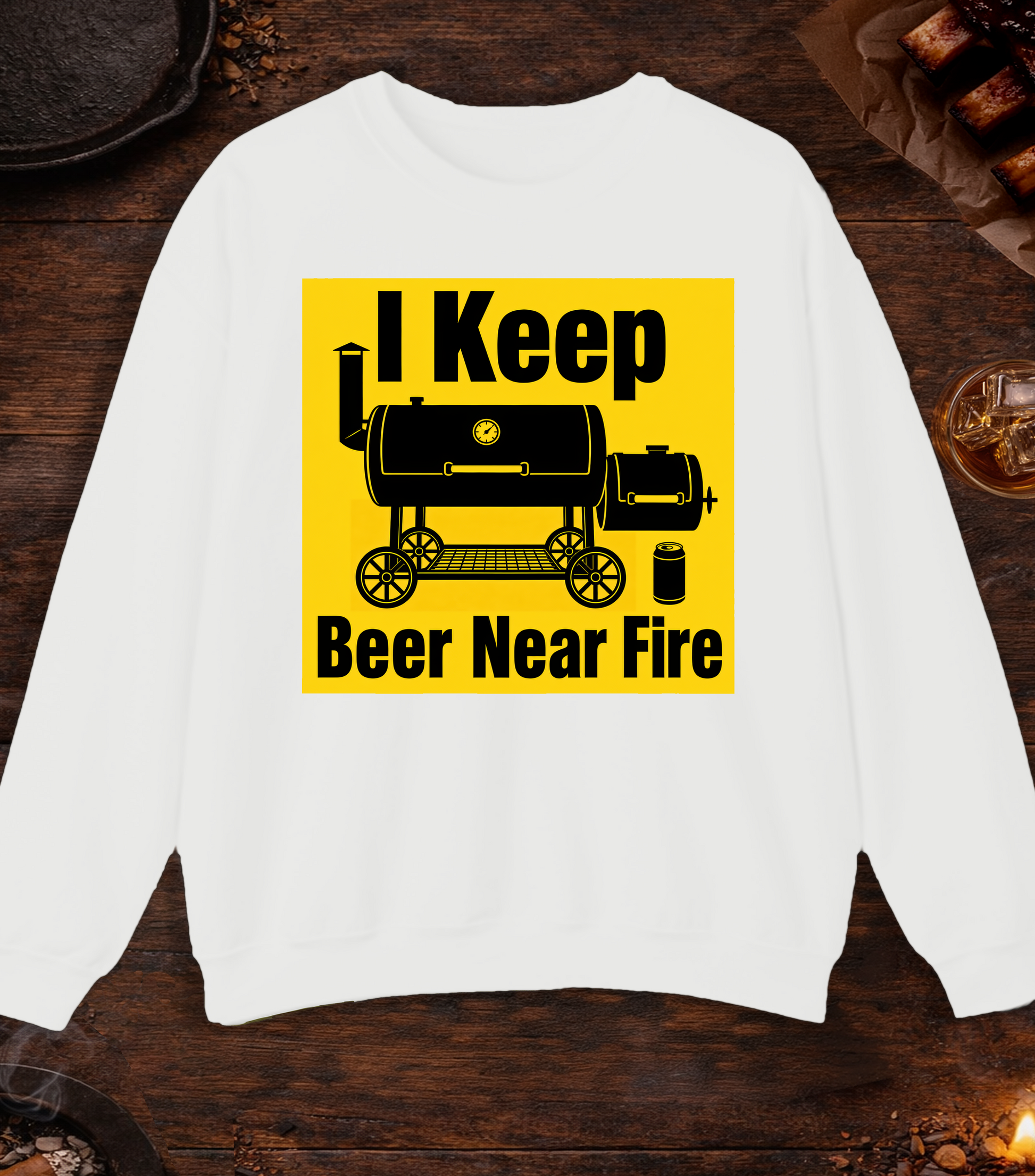Beer Near Fire Crewneck - White