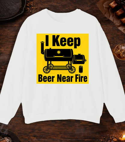 Beer Near Fire Crewneck - White