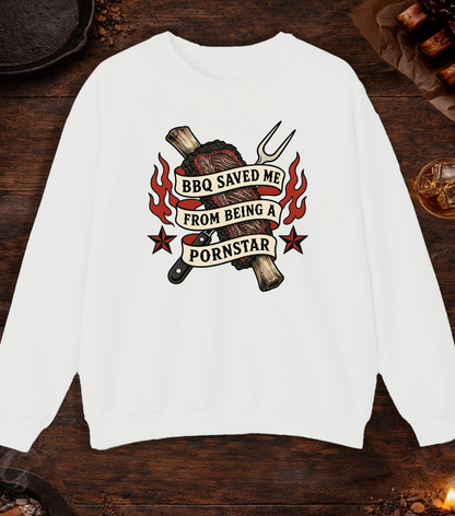 BBQ Saved Me Tattoo Crewneck - White
