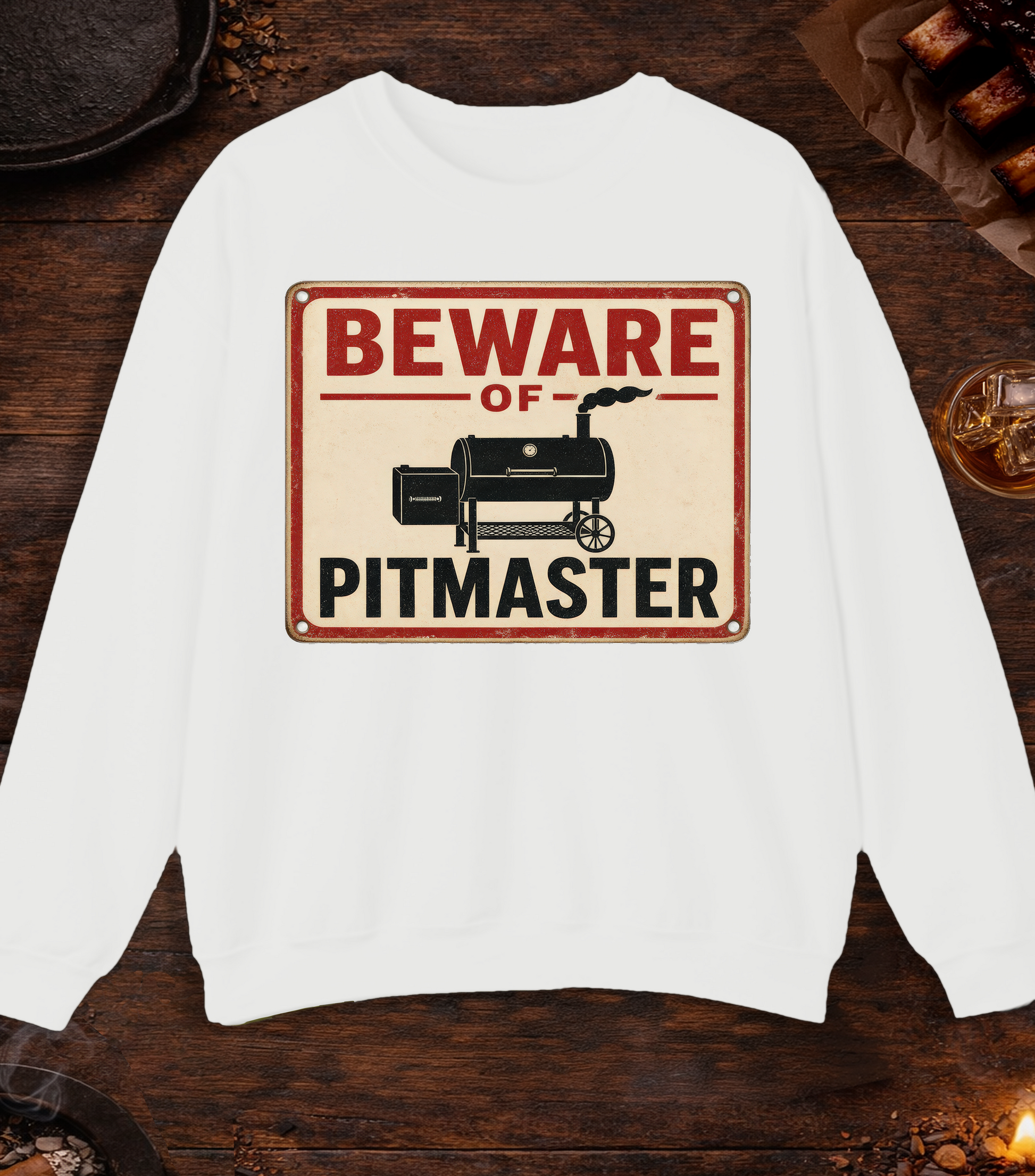 Beware of Pitmaster Crewneck - White