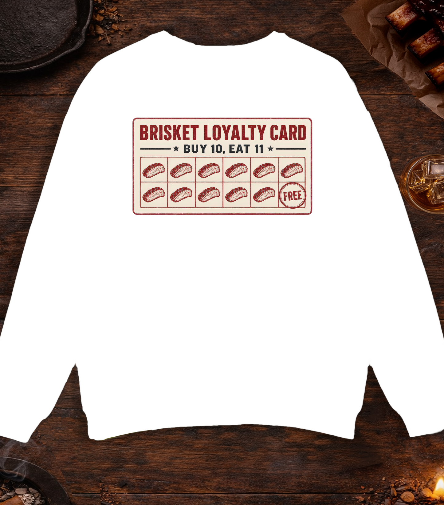Brisket Loyalty Card Crewneck - White