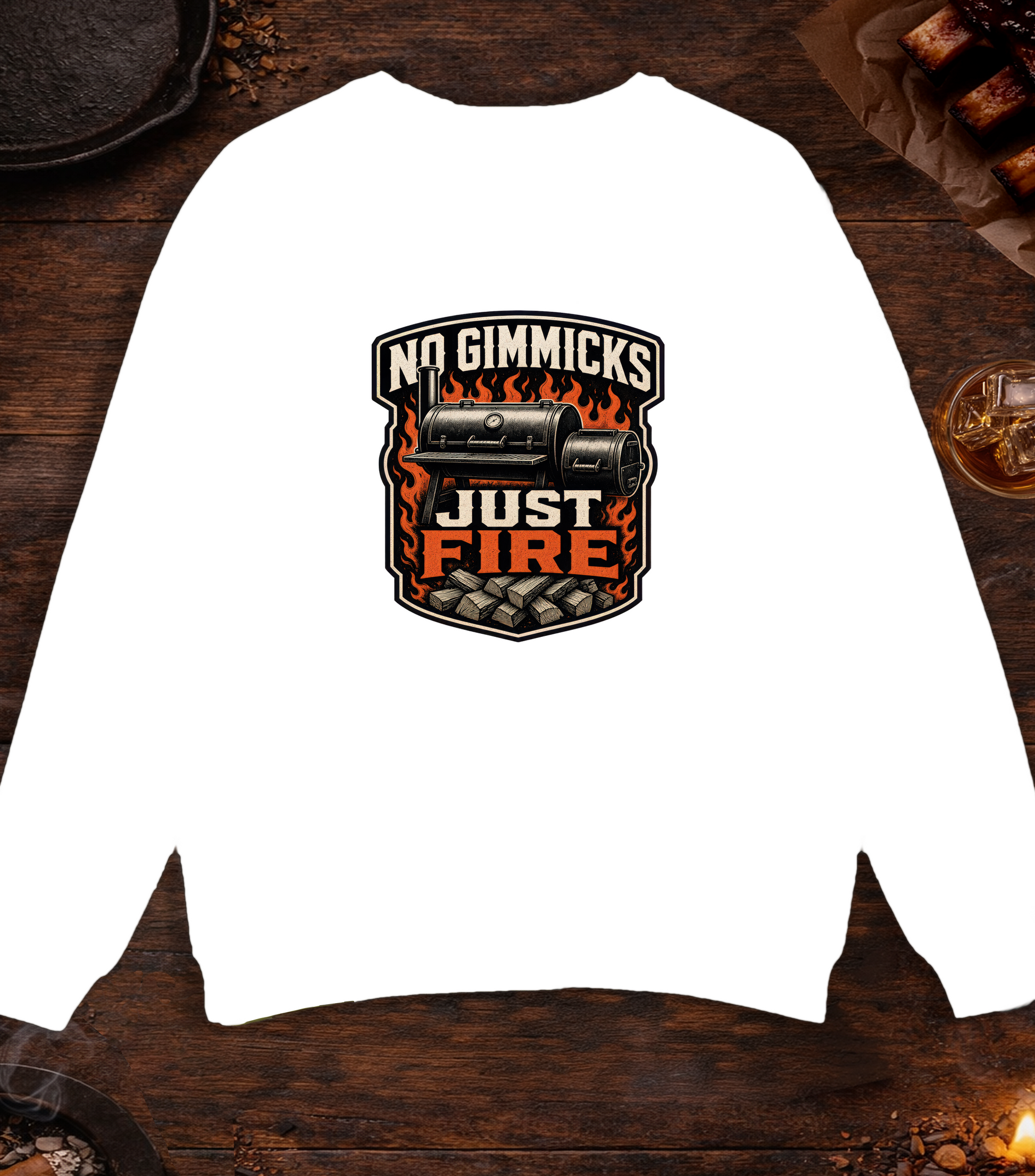 No Gimmicks Just Fire Crewneck - White