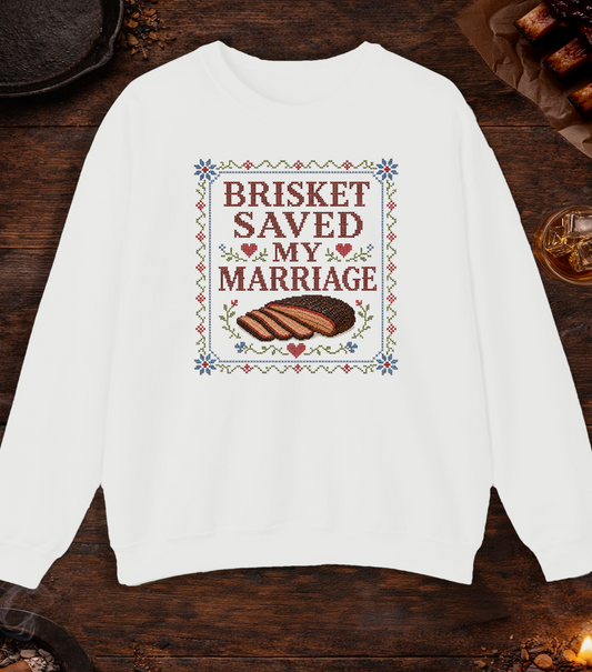 Brisket Saved My Marriage Crewneck - White