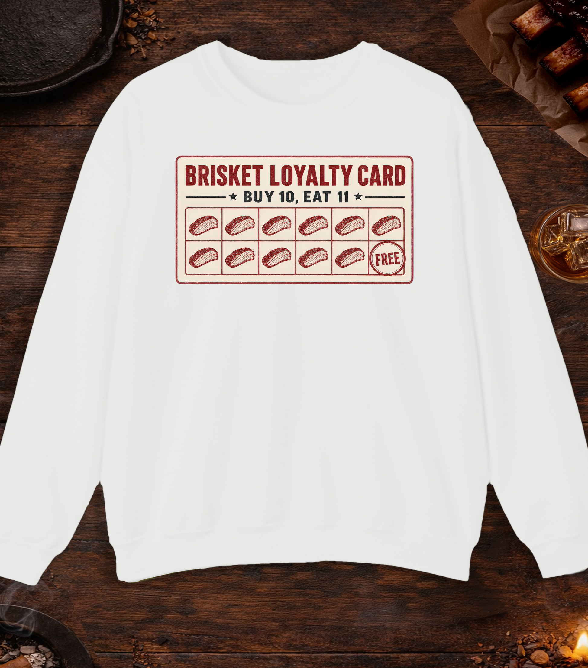Brisket Loyalty Card Crewneck - White