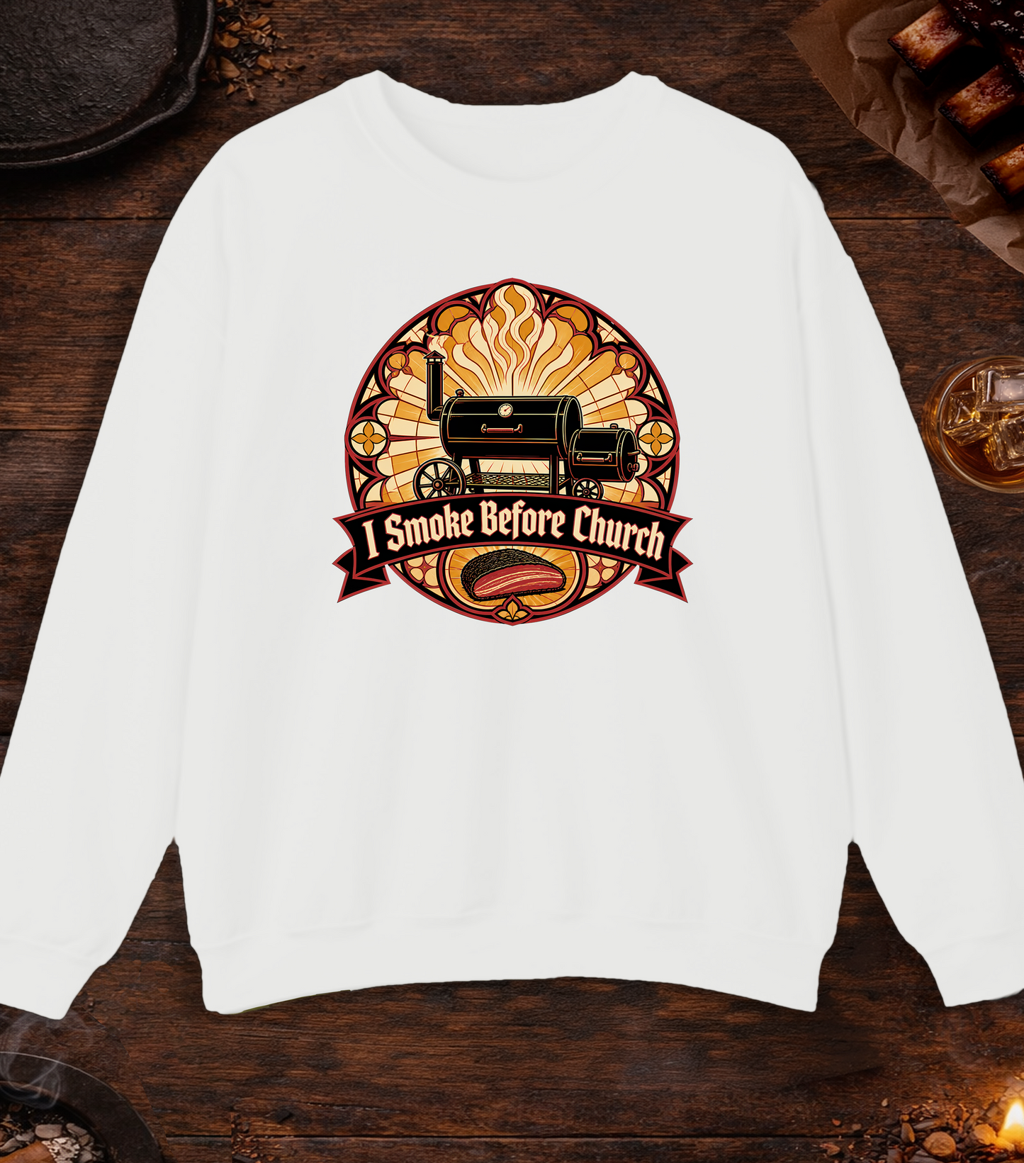 Smoke Before Church Crewneck - White
