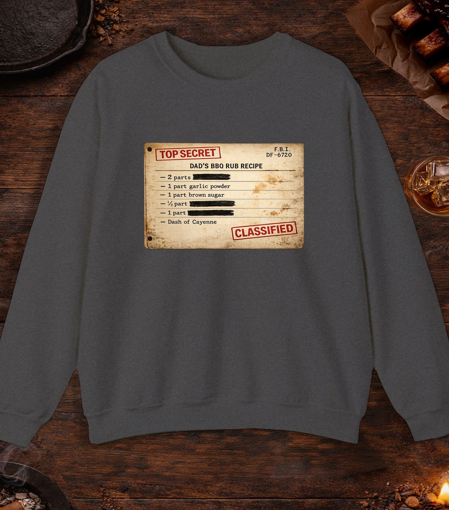 Dads BBQ Rub Recipe Crewneck - Dark Heather