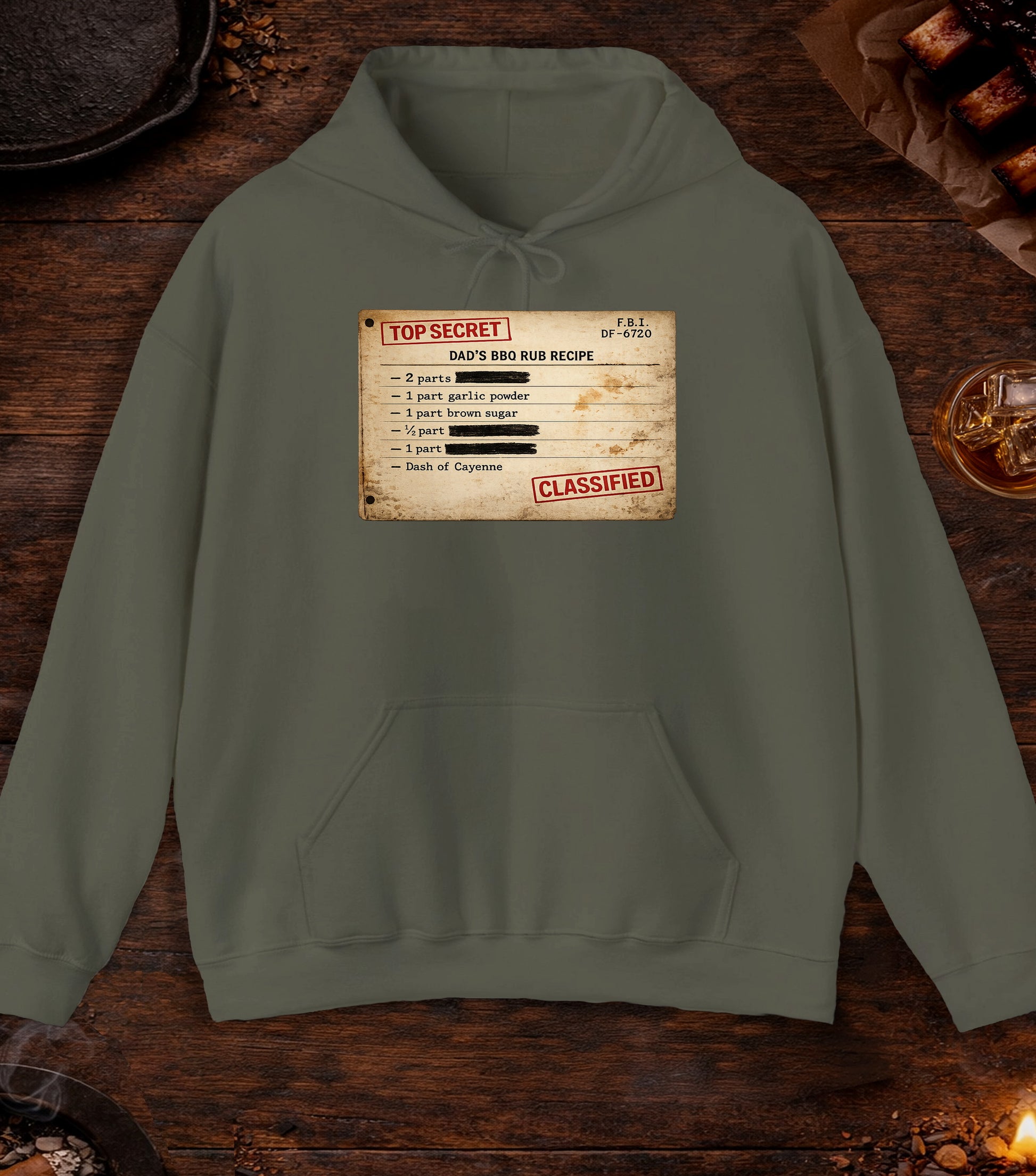 Dads BBQ Rub Recipe Hoodie - Military Green