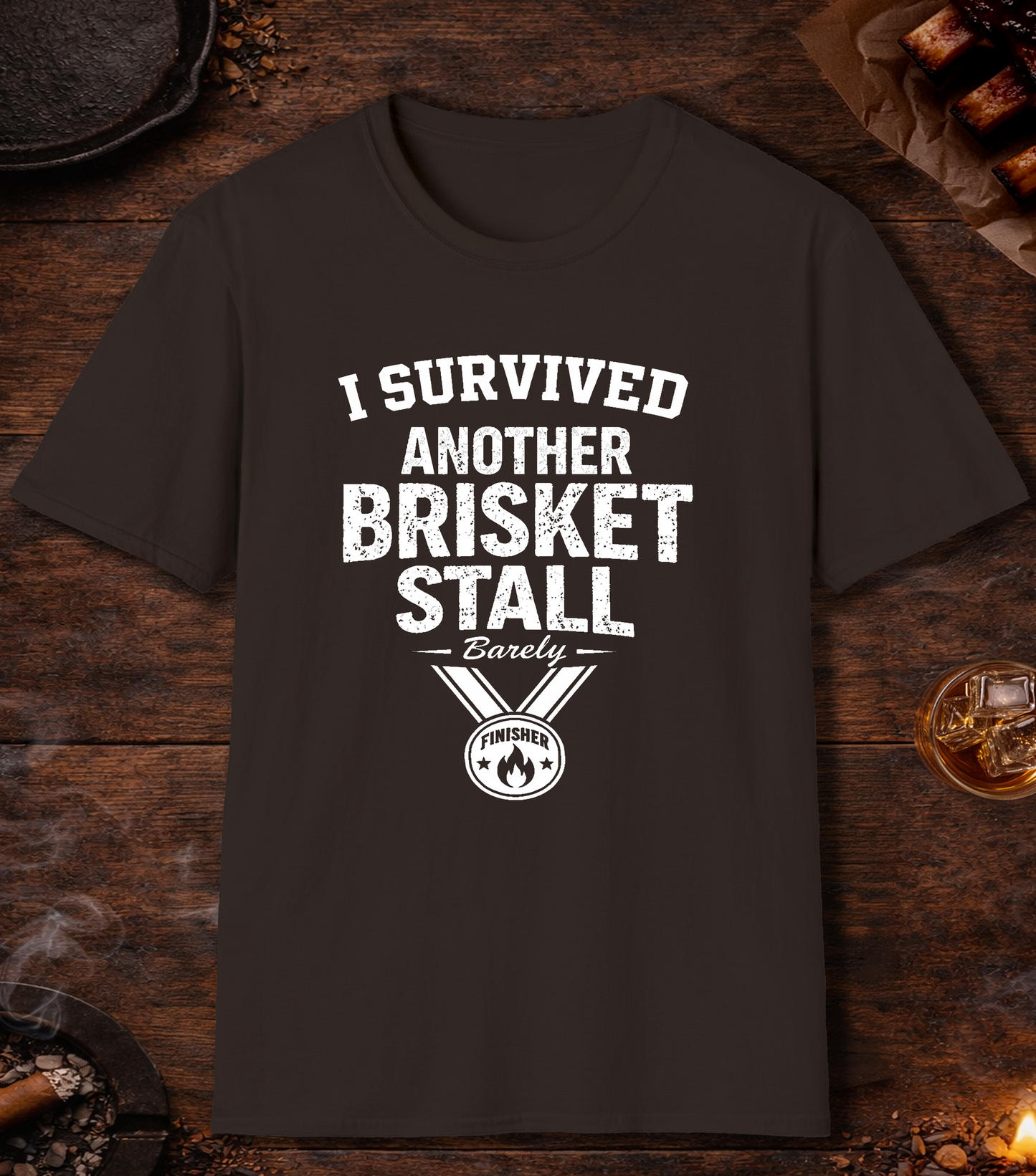 I Survived Another Brisket Stall T-Shirt - Dark Chocolate