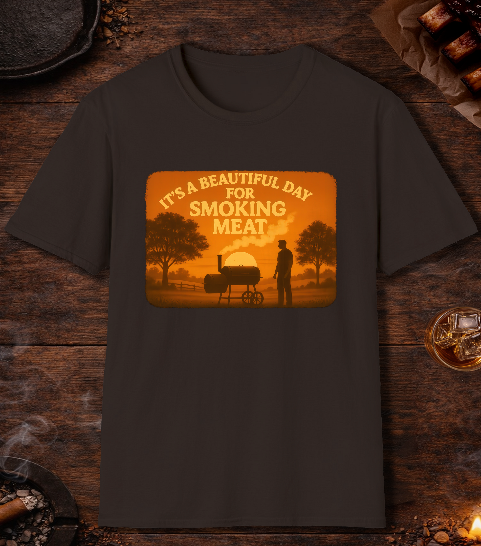 Beautiful Day For Smoking Meat T-Shirt - Dark Chocolate