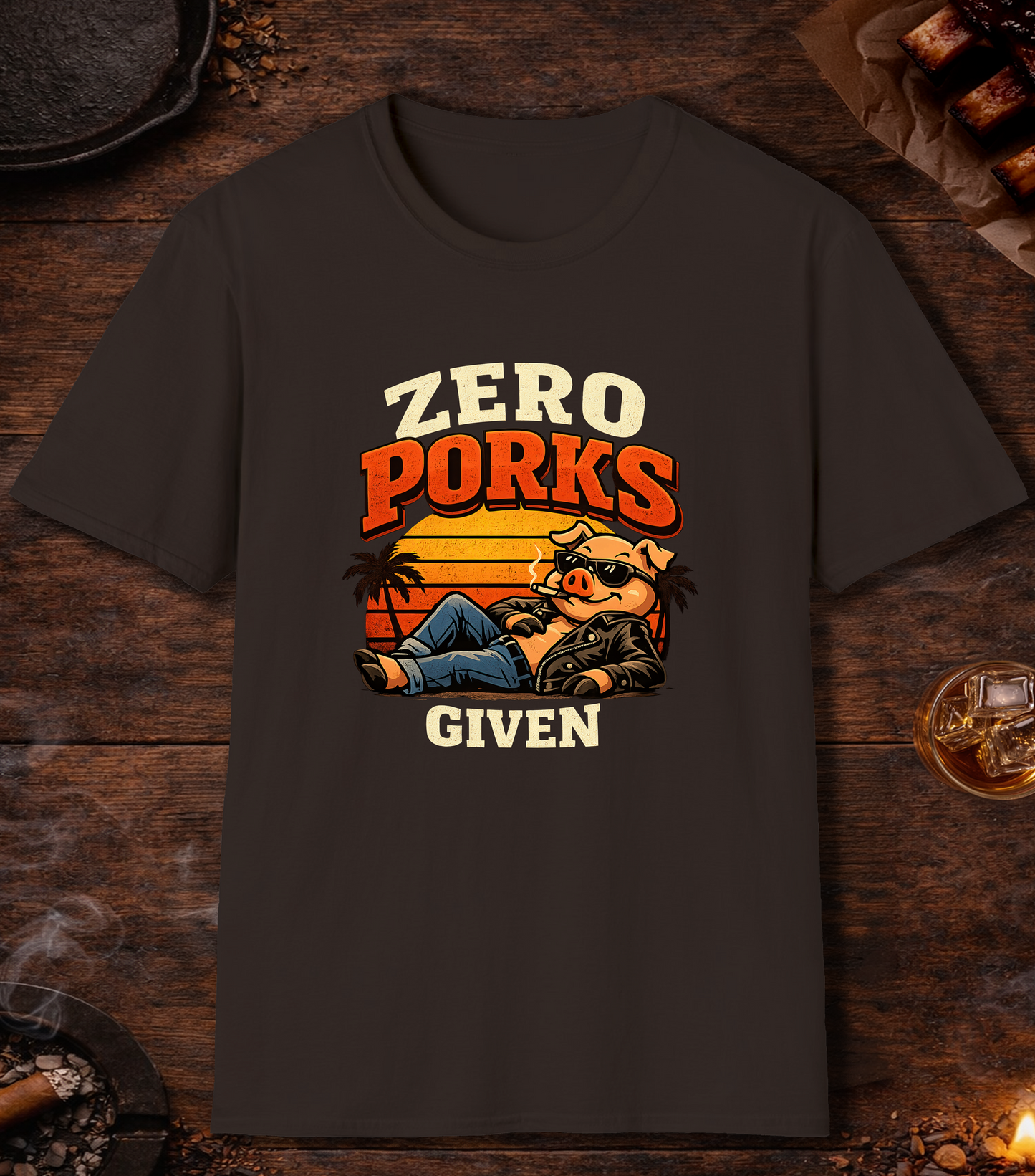Zero Porks Given T-Shirt - Dark Chocolate