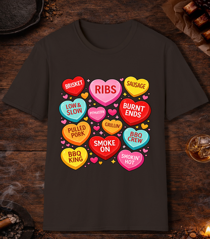 Valentines Day BBQ Hearts T-Shirt - Dark Chocolate