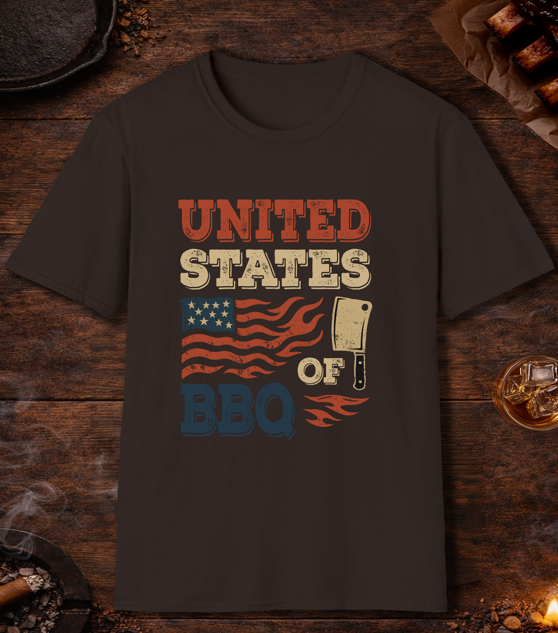 United States Of BBQ T-Shirt - Dark Chocolate