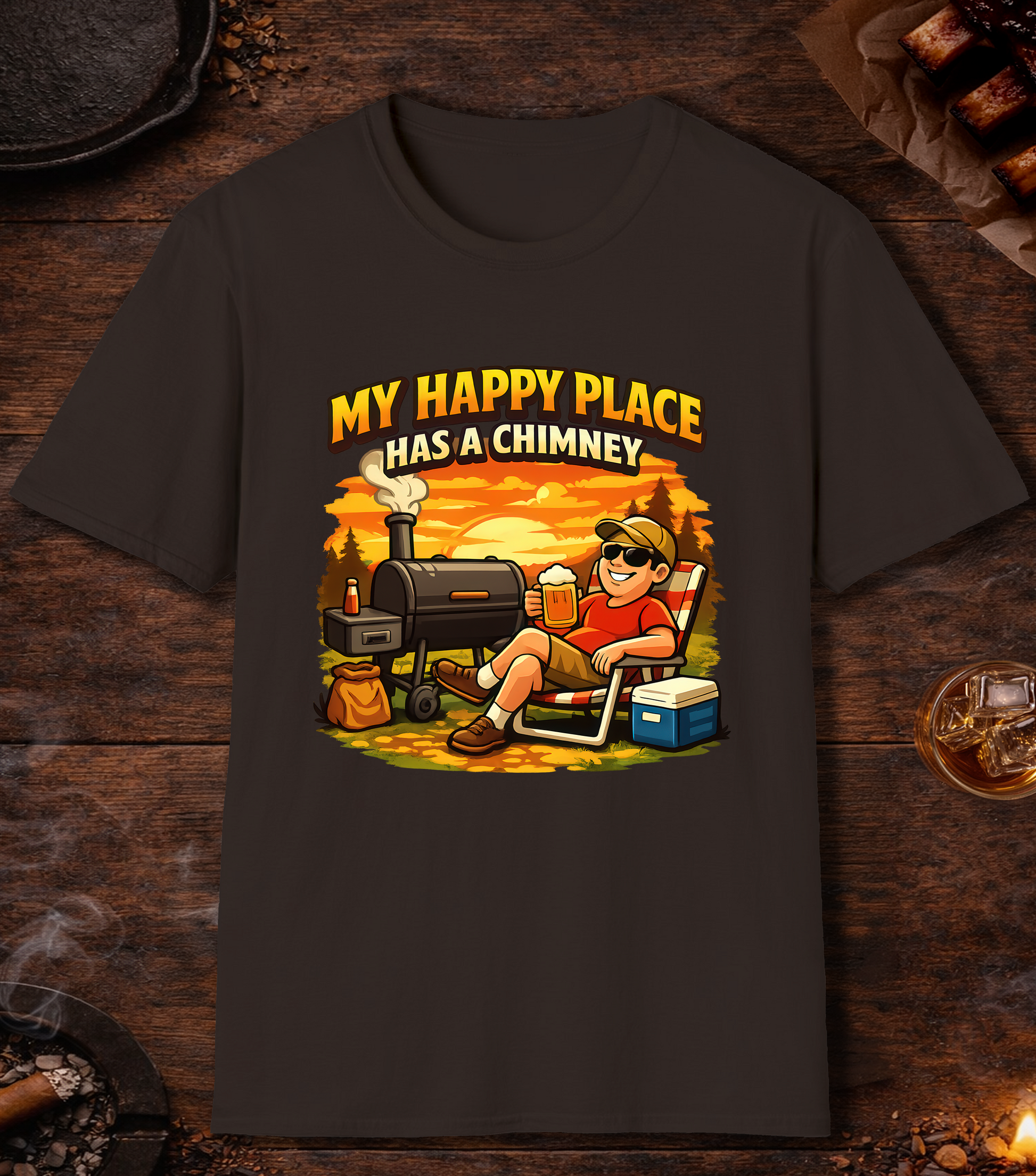 My Happy Place Has A Chimney T-Shirt - Dark Chocolate