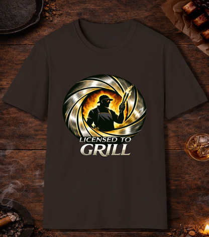 Licensed To Grill Parody T-Shirt - Dark Chocolate