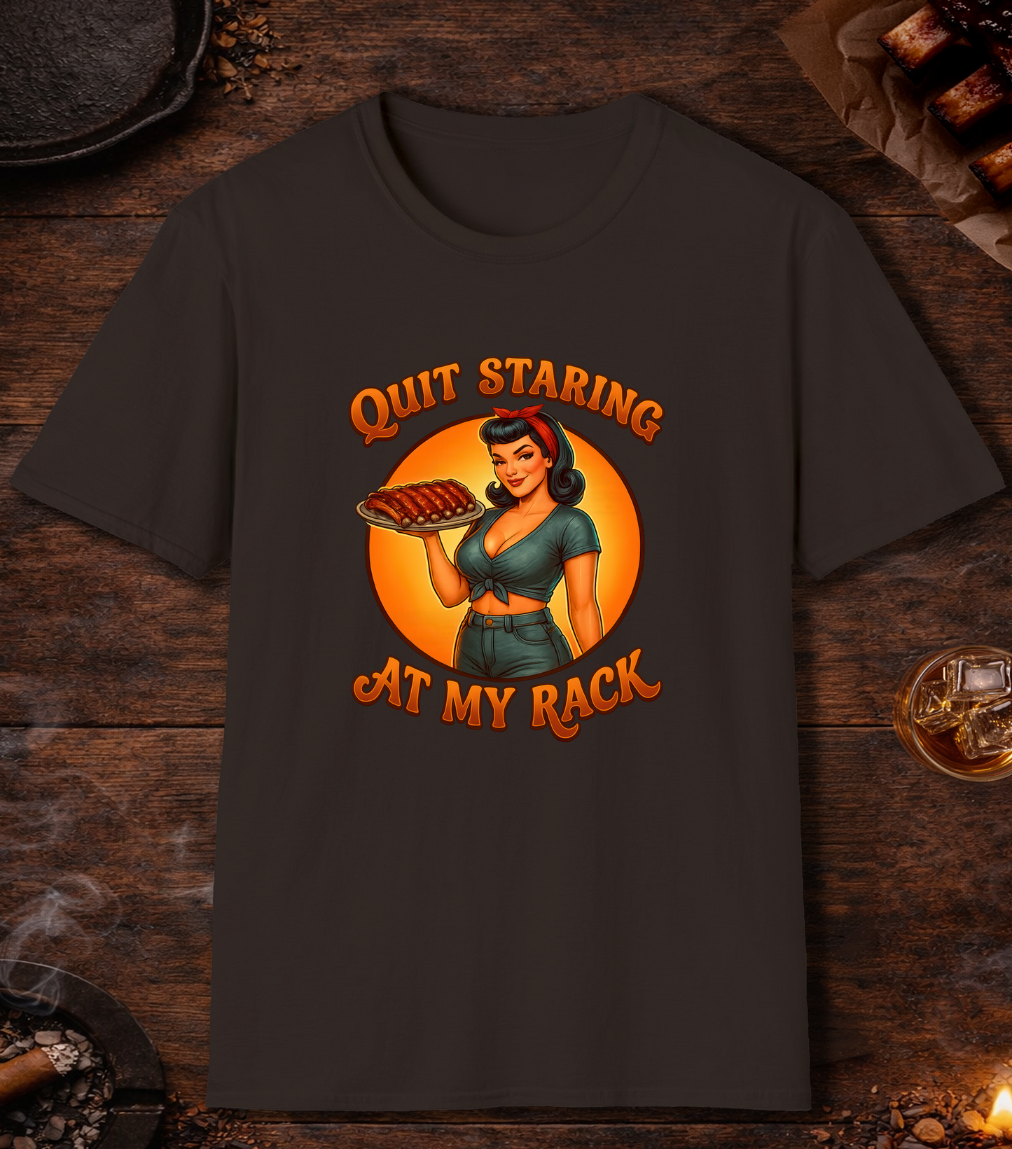 Quit Staring At My Rack T-Shirt - Dark Chocolate