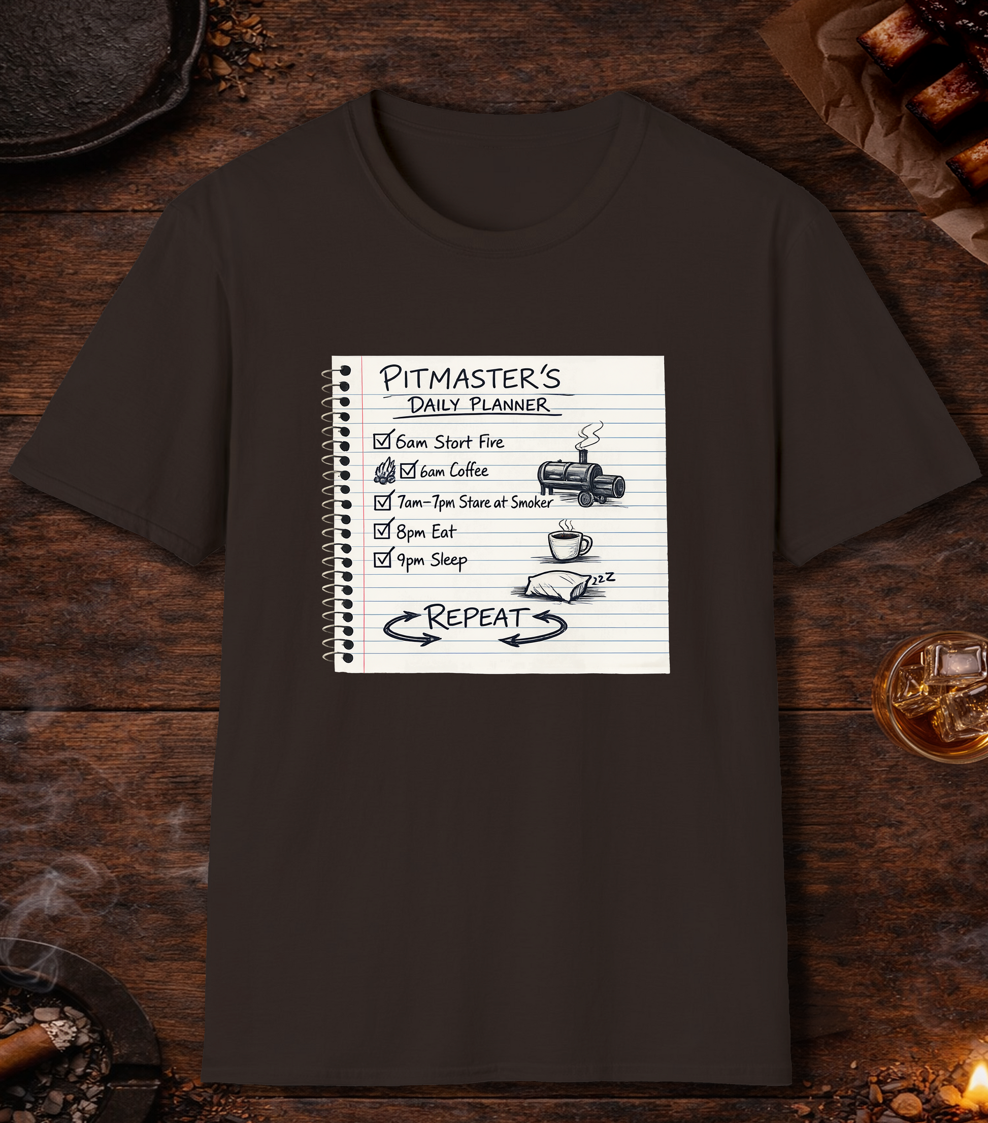 Pitmasters Daily Planner T-Shirt - Dark Chocolate