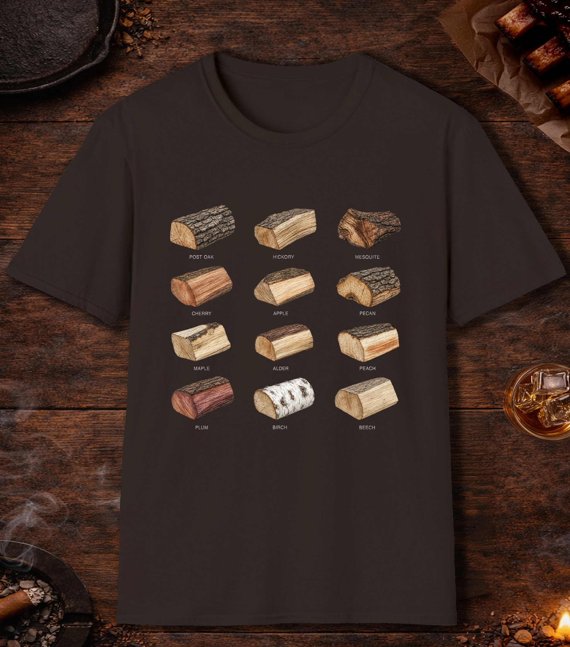 Smoking Wood White T-Shirt - Dark Chocolate